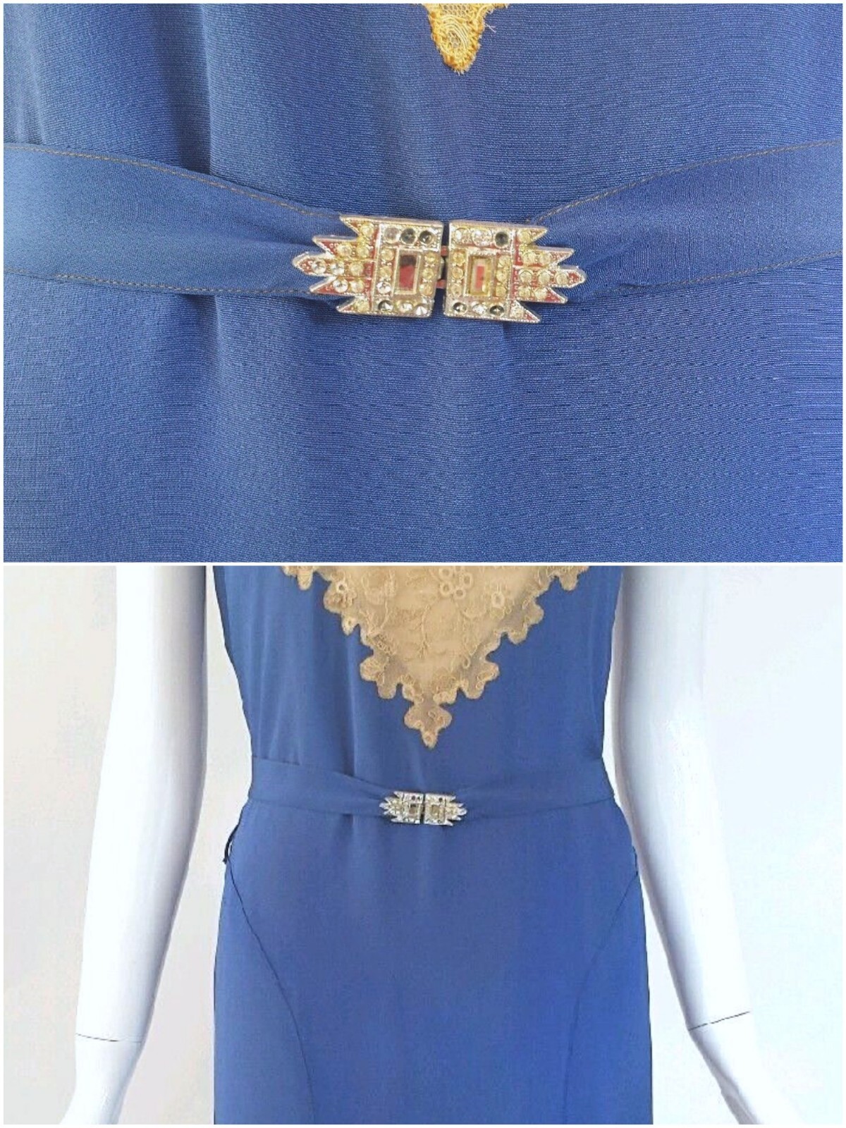 Vintage 30s Dress in Cornflower Blue With Lace – sm, med