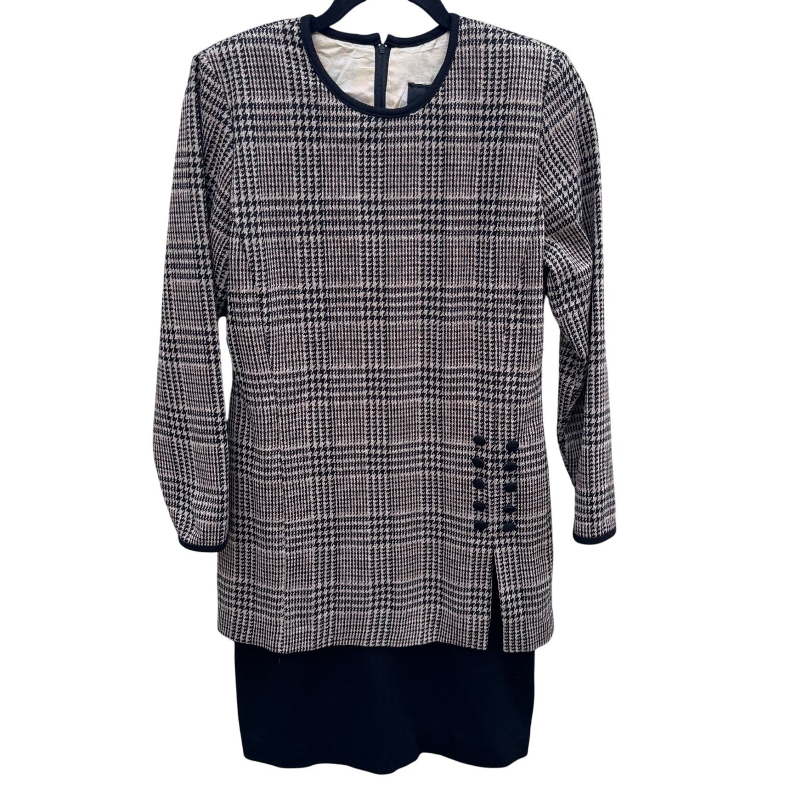 Positive Attitude Vintage 90s Plaid Houndstooth Mod Sheath Dress Brown Black 6
