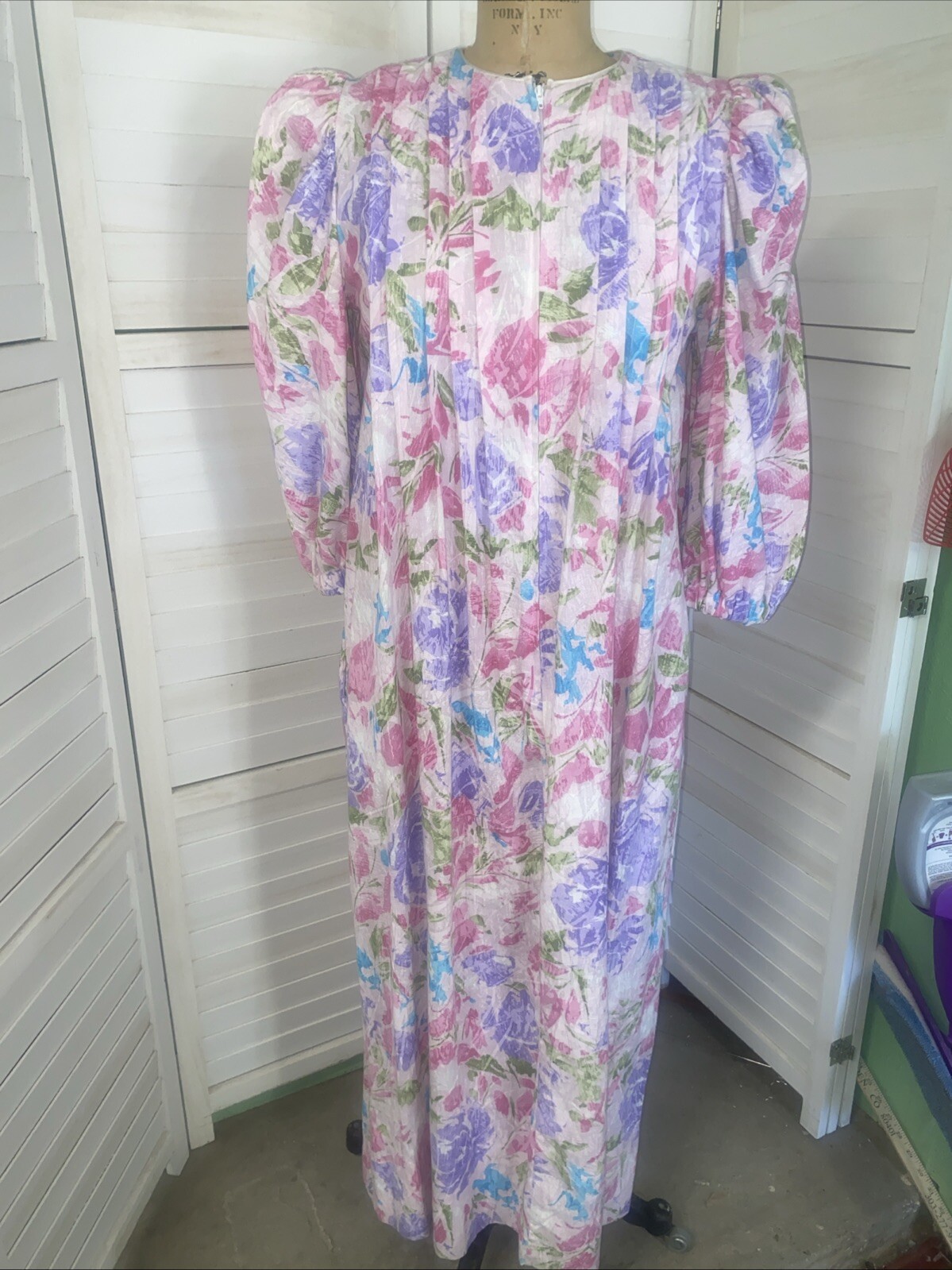 Vintage 70 David Brown California Half Zip House Coat Mumu Dress Sz Small Floral