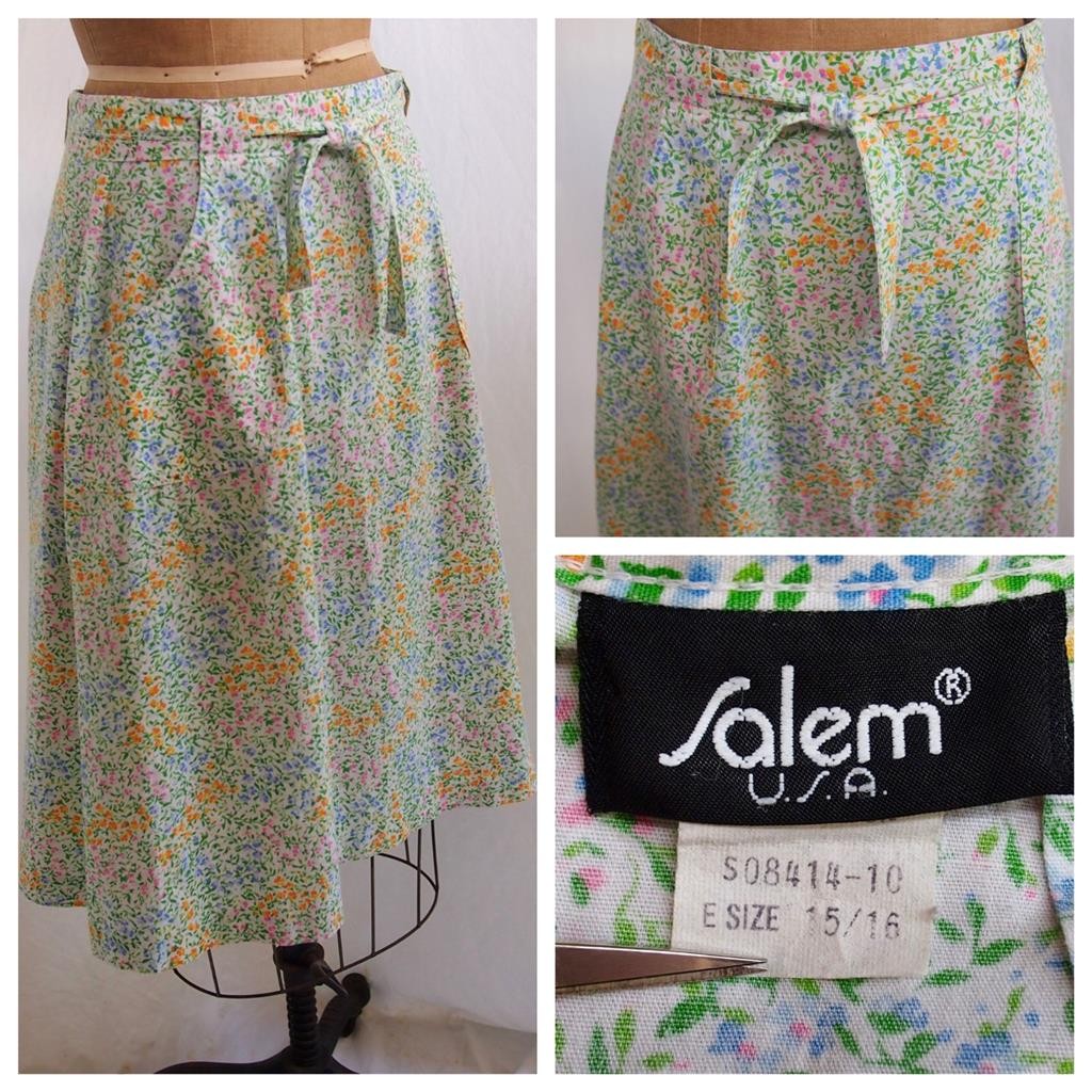 Vintage 70s SALEM USA Mod Retro Floral A-Line Skirt Schoolgirl Cottagecore M/L