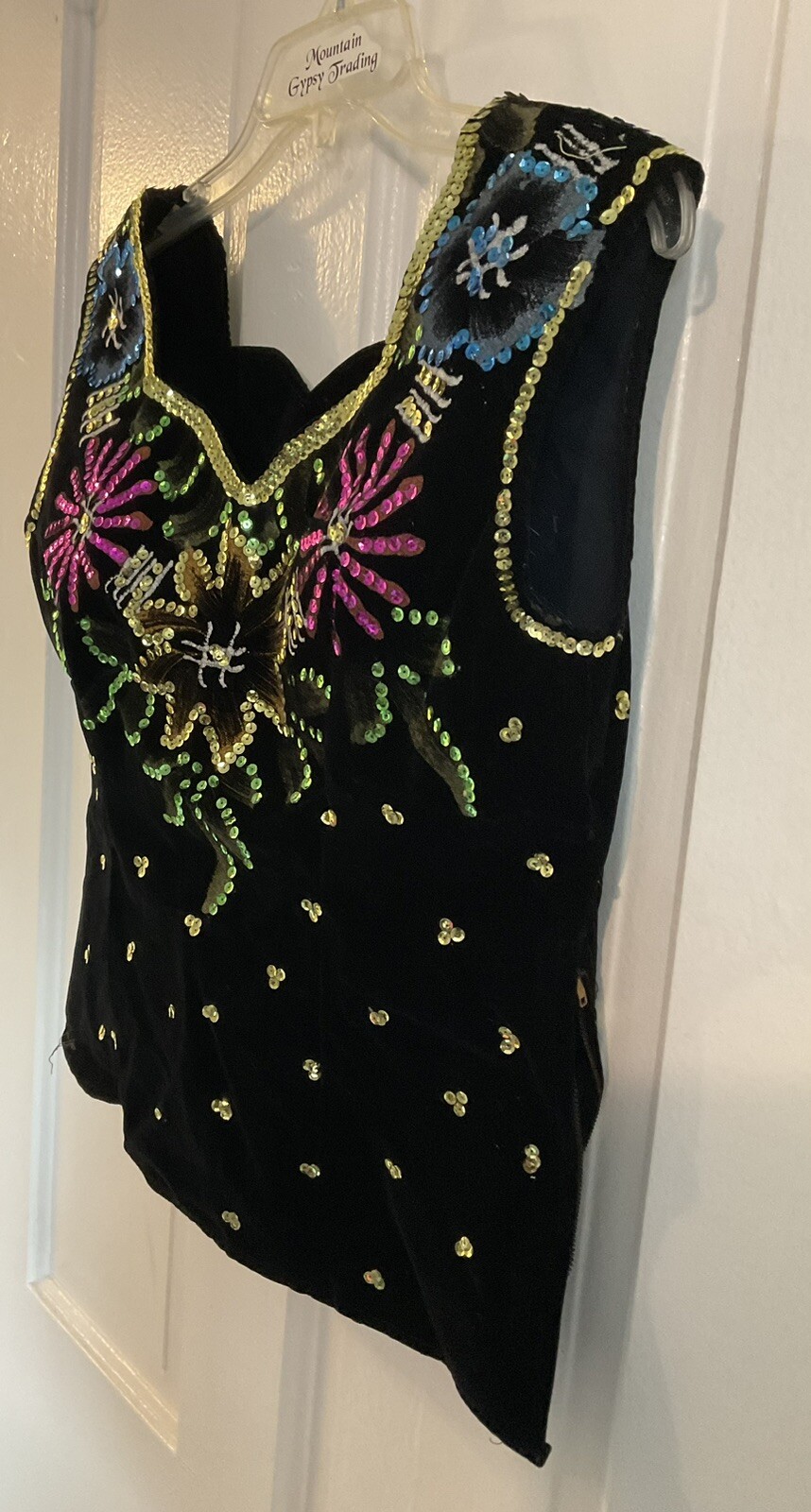 Vintage Sequin Handmade Handpainted Mexican Show Top Circa 1950’s Fiesta Show