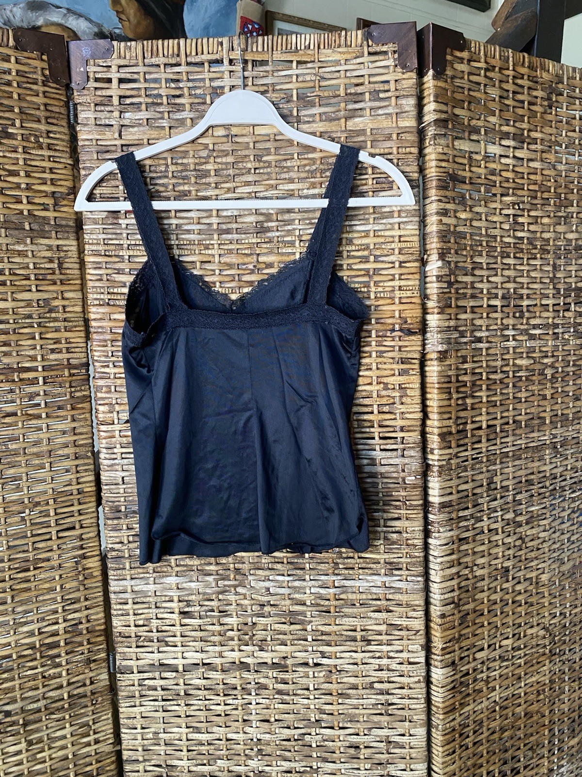 Vintage Black Cami With Lace, No Tags, Measurements And Photos