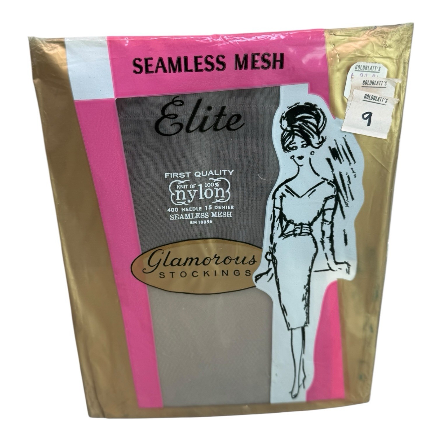 Vintage Elite Seamless Mesh Stockings Size 9 100% Nylon Grey Mist 400 Needle