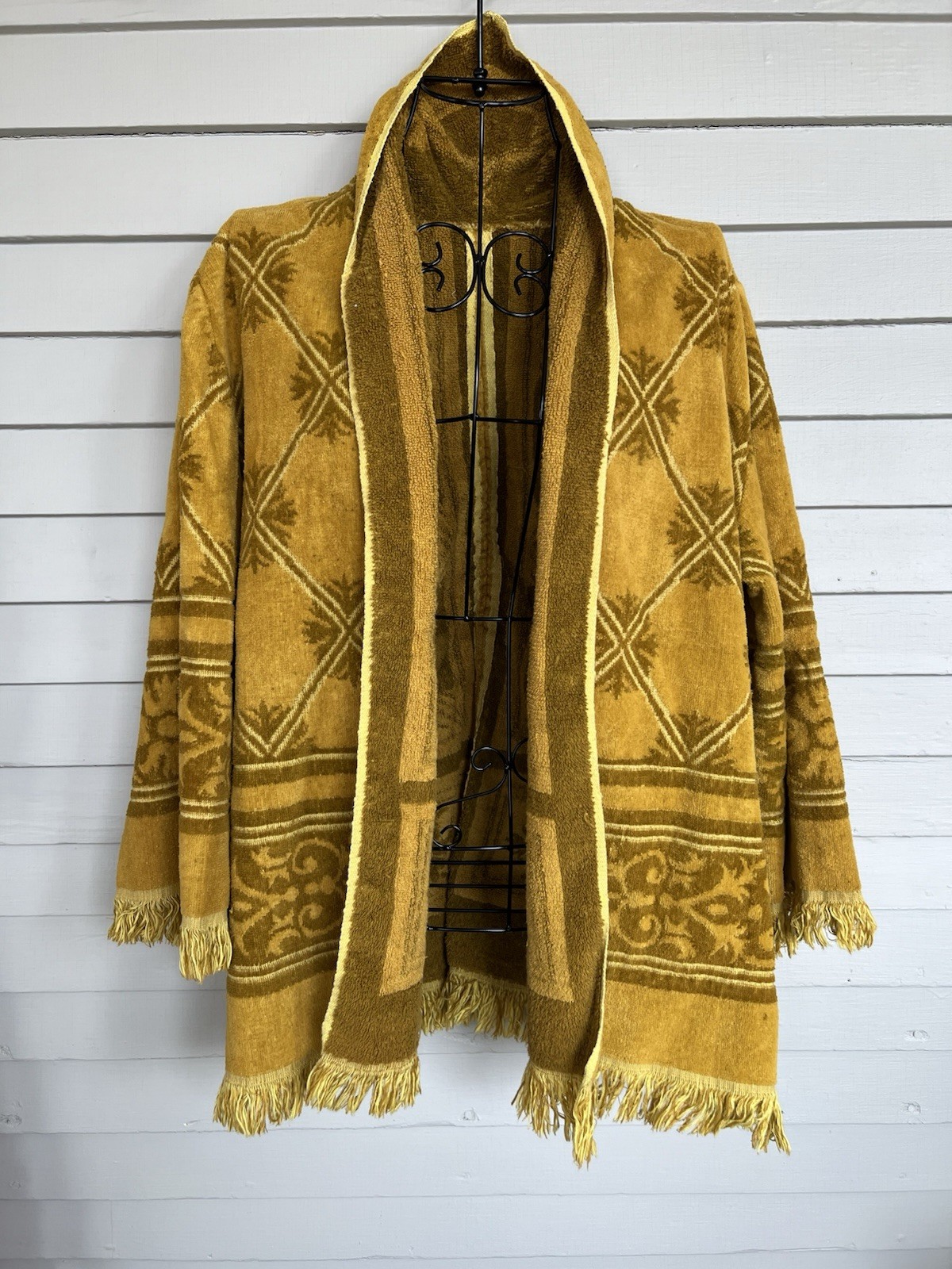 Vintage 60s 70s MCM Towel Swim Cover Up Jacket Gold Sculpted Terry Cloth