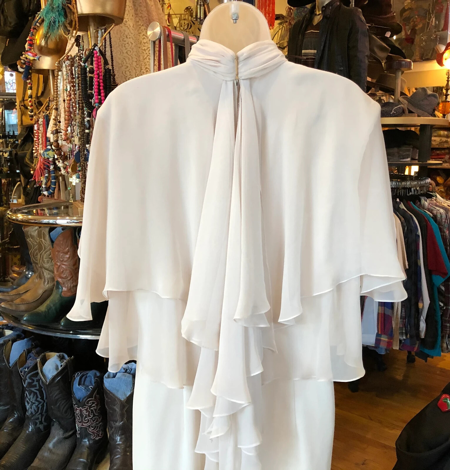 80’s Retro Ivory Evening Gown, Bridal, Poly Blend Dress, Lined, Women’s Large