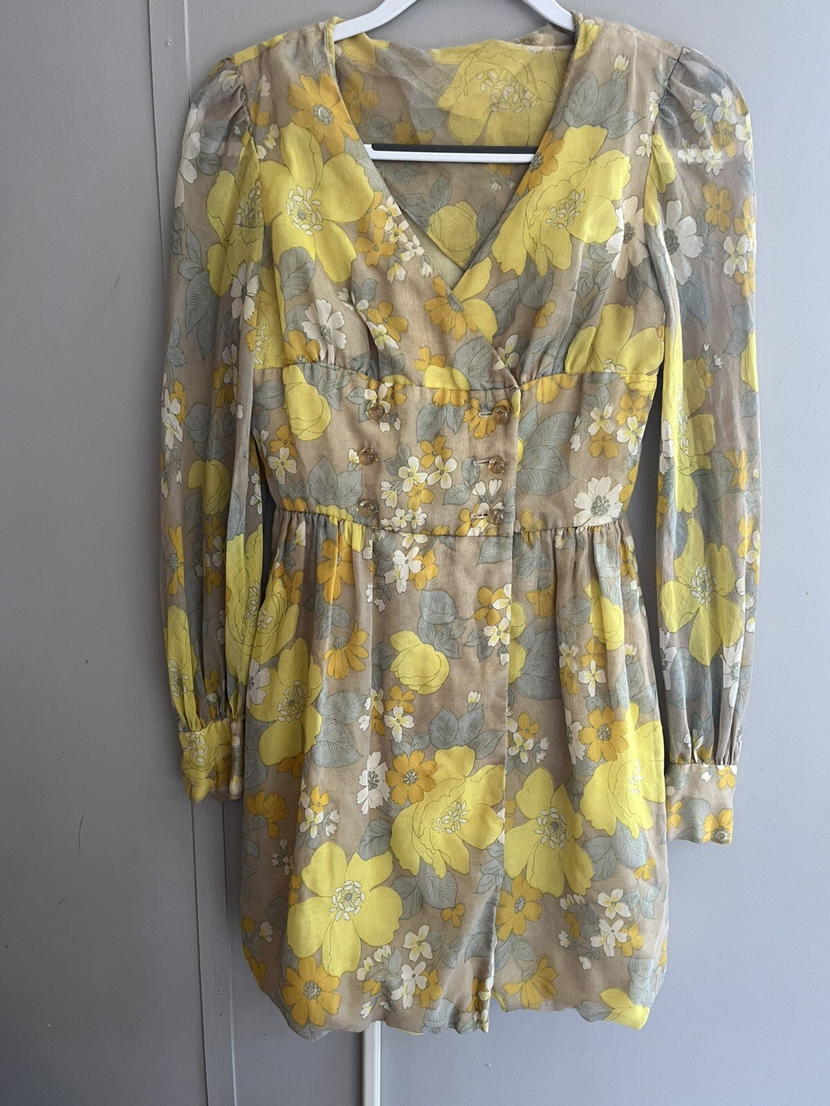 Vintage 60s/70s Floral Midi Dress Button Front Homemade (Measurements In Photos)