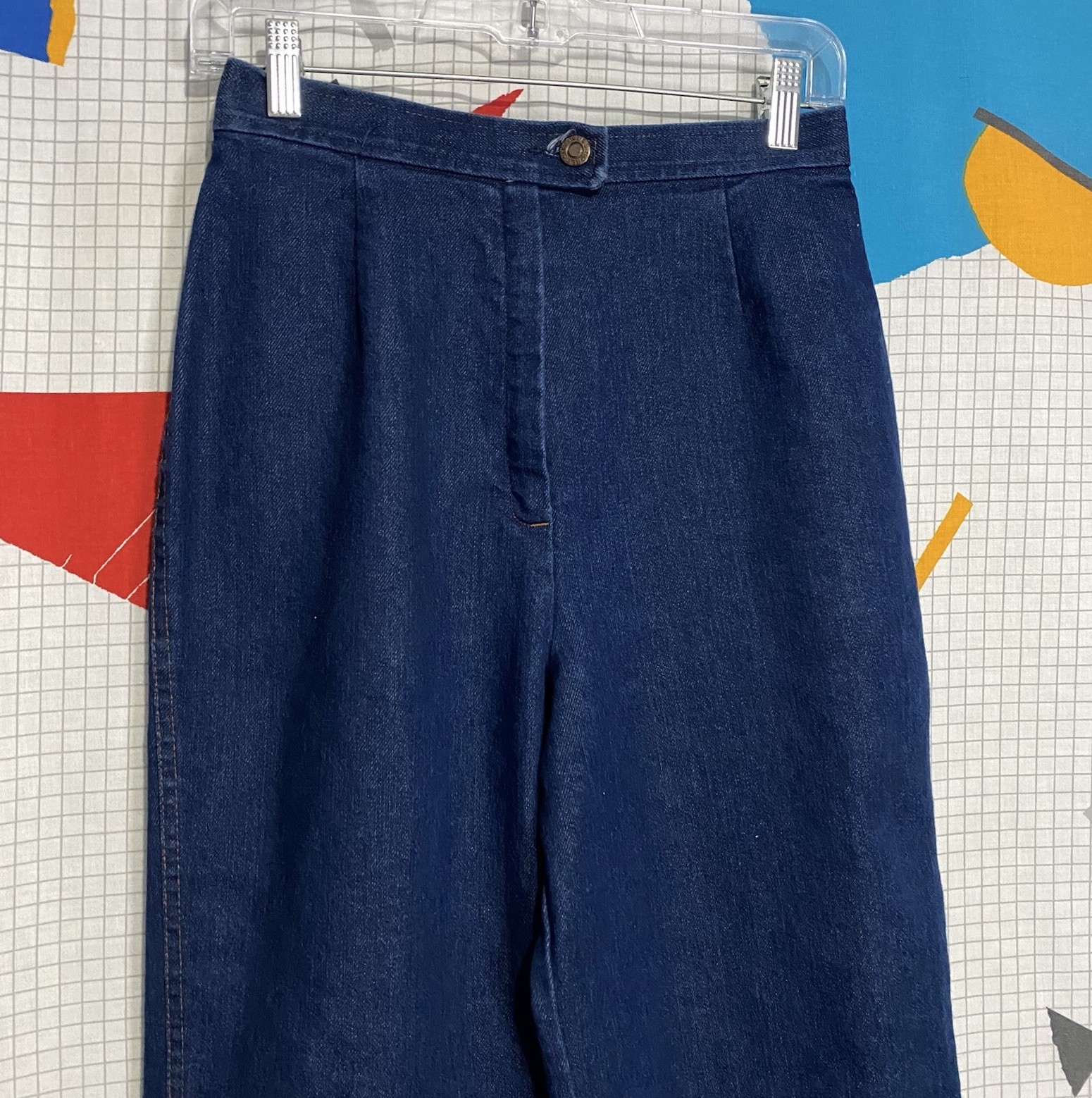 Vintage 70s Wide Leg Denim Jeans Bell Bottom Bareback High Waist 26-29×30 Hippie