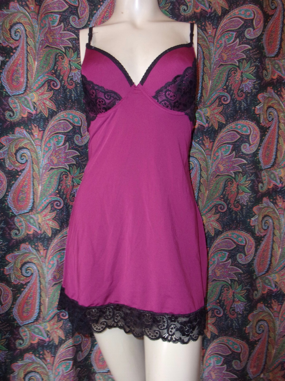 Jessica Simpson Burgundy Knit Lacy Bra Top Babydoll Mini Nighty L