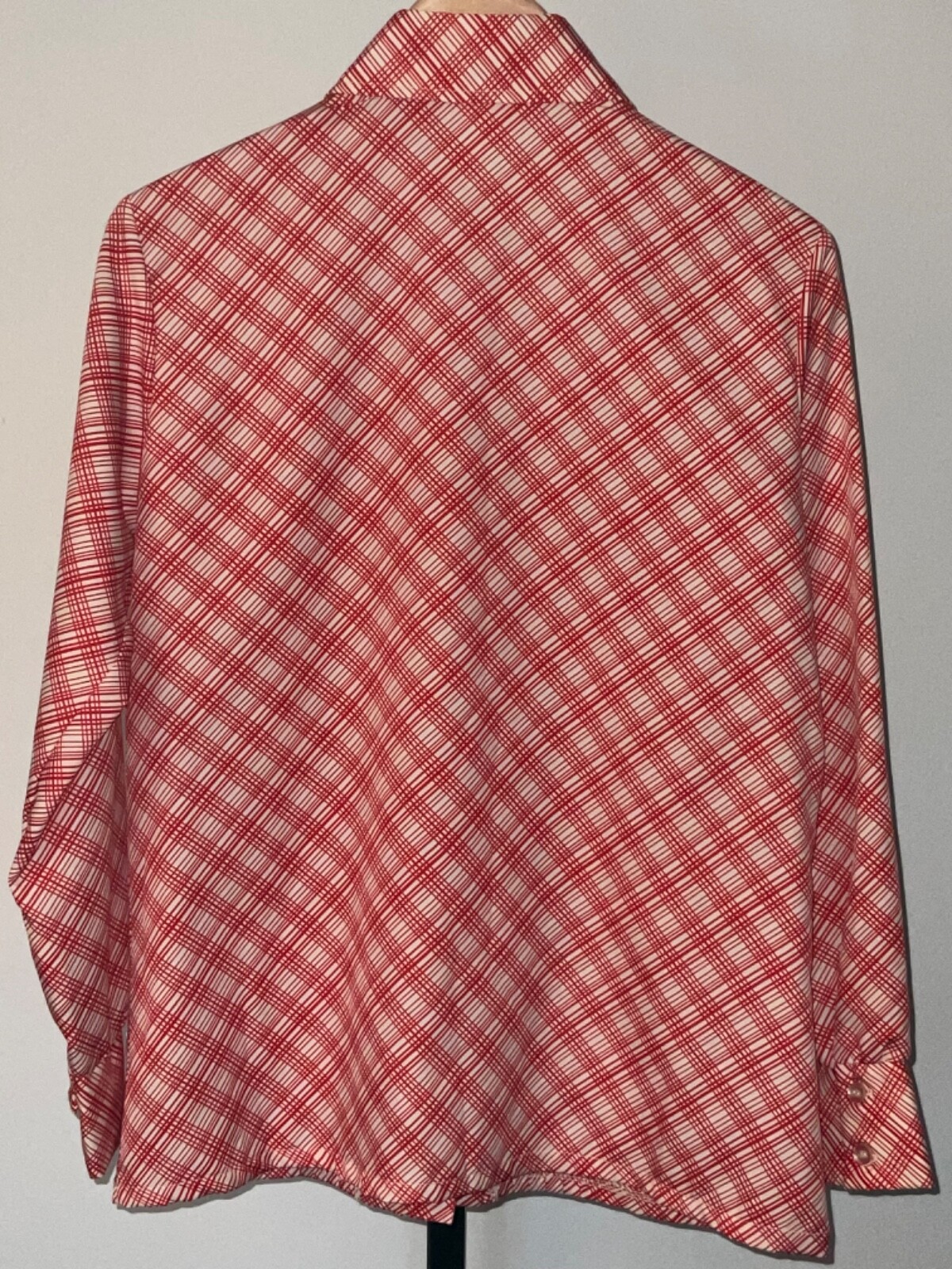 Vintage STYLED by TERRY CHICAGO Red & Ivory White Plaid Pleated Front Shirt Top