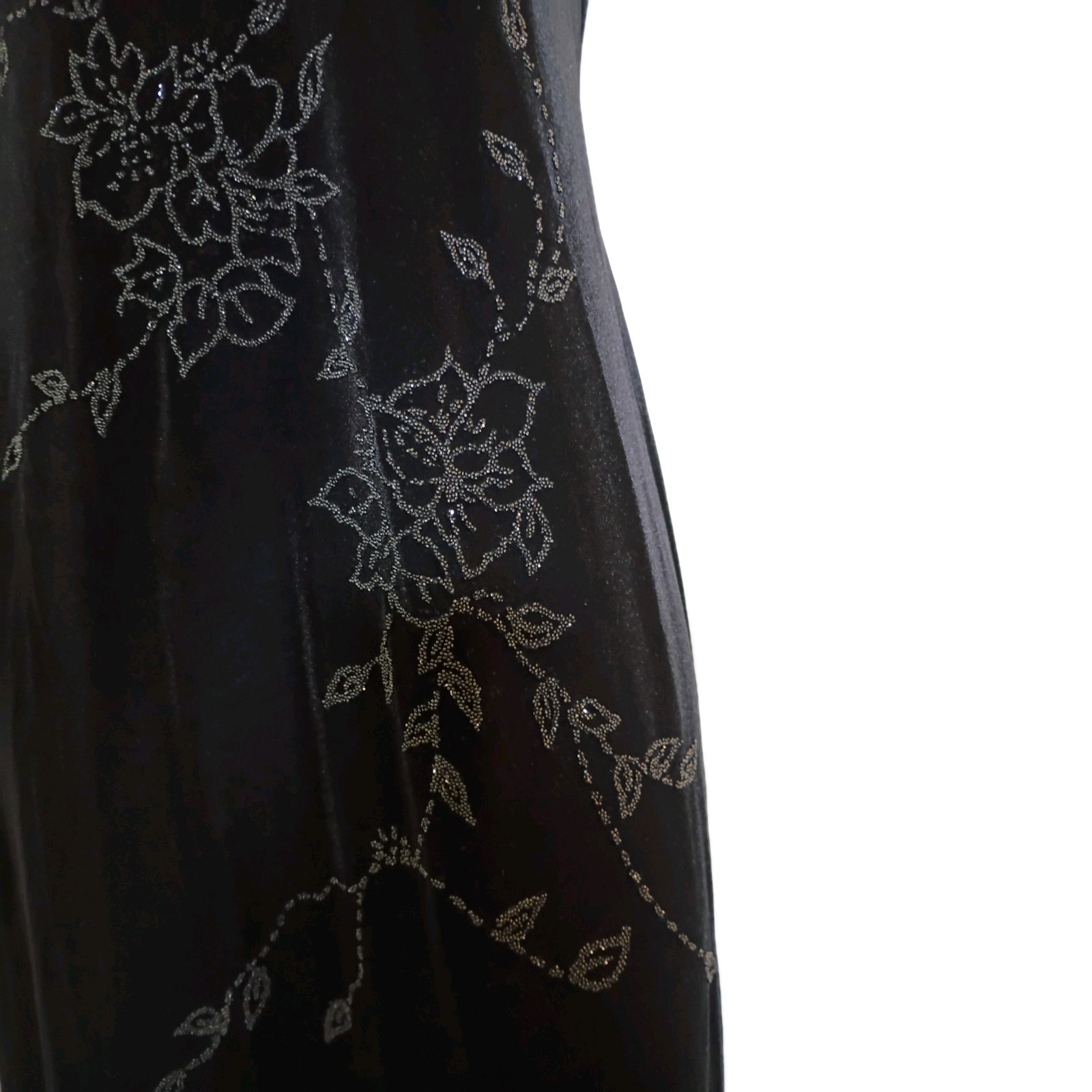 VTG 90s AGB Goth Style Black Velvet Maxi Dress W/ Silver Floral Pattern Sz 12