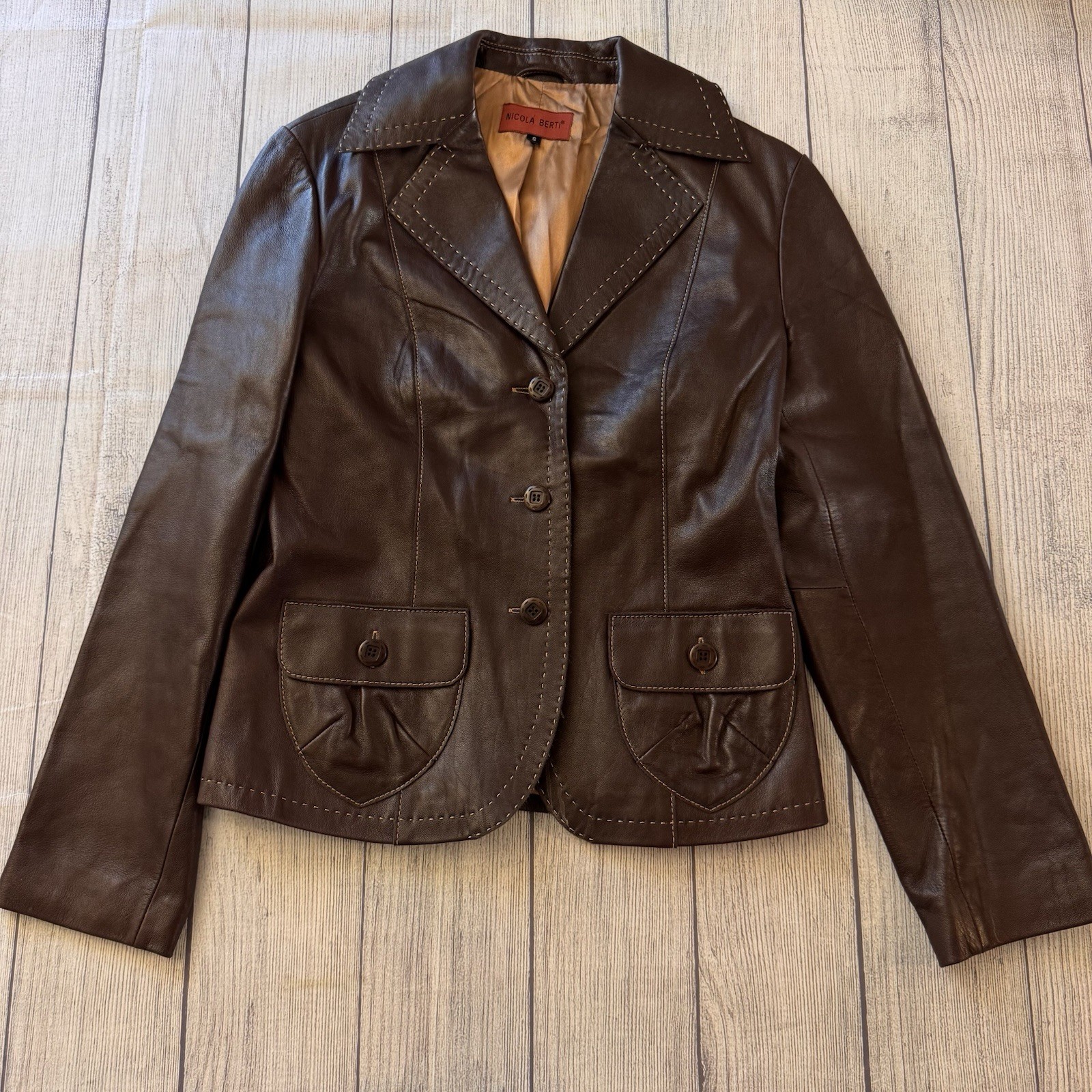 Nicola Berti Brown Genuine Italian Leather Blazer Jacket Women’s Small