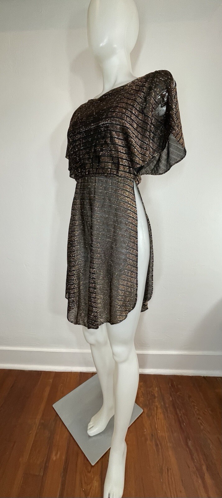 VTG 70s Disco Metallic Top Side Slits Lined Top SZ 5 MARA J ( FLAWS