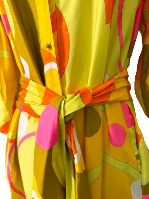 Catherine Ogust Penthouse Gallery VTG 70s Mod Colorful Cotton Shirt Dress M/L