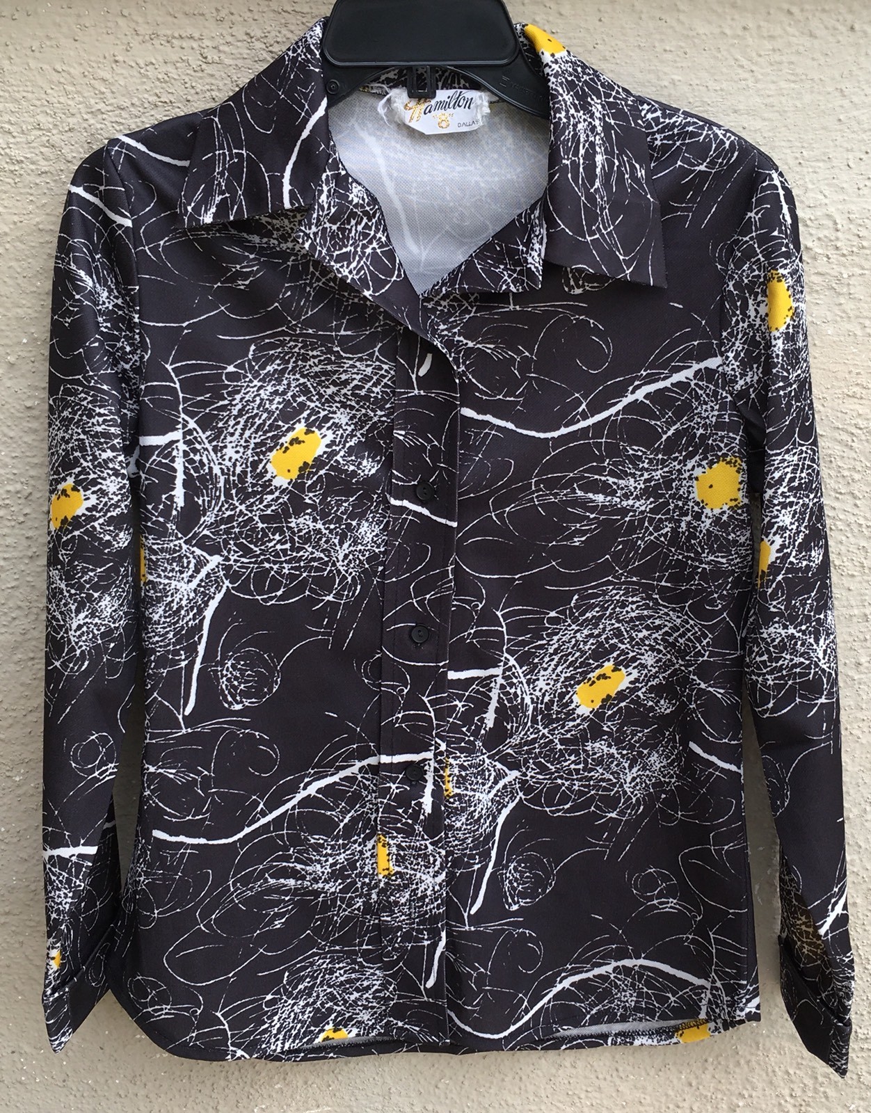 Vintage Hamilton 8 Dallas Button Front Long Sleeve Shirt Psychedelic 60s 70s