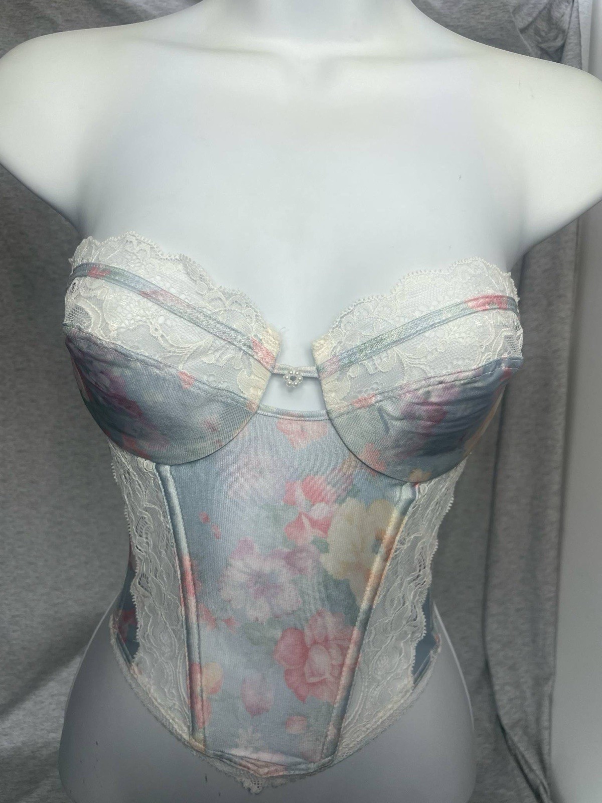 Vintage Christian Dior White Lace & Floral Bustier Corset 36B M500 #32