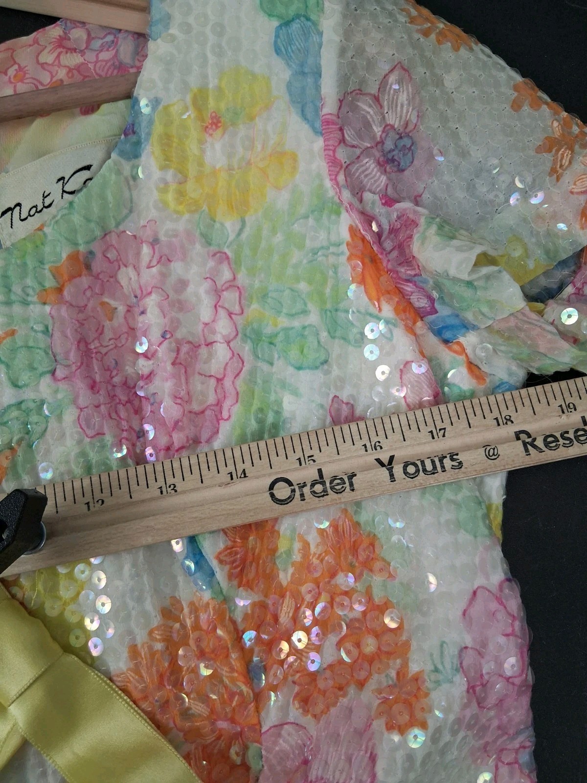 Vintage 60s Nat Kaplan Couture Sequin Dress M Dopamine Floral Shift Belted Brigh