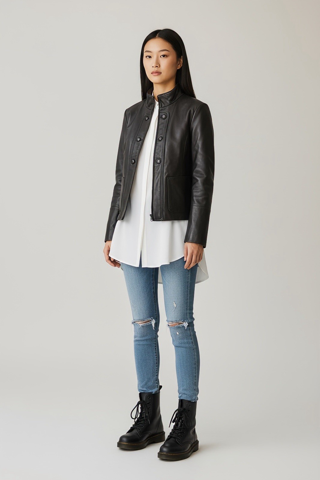Calvin Klein Black Leather Biker Jacket Women’s Size M Collared