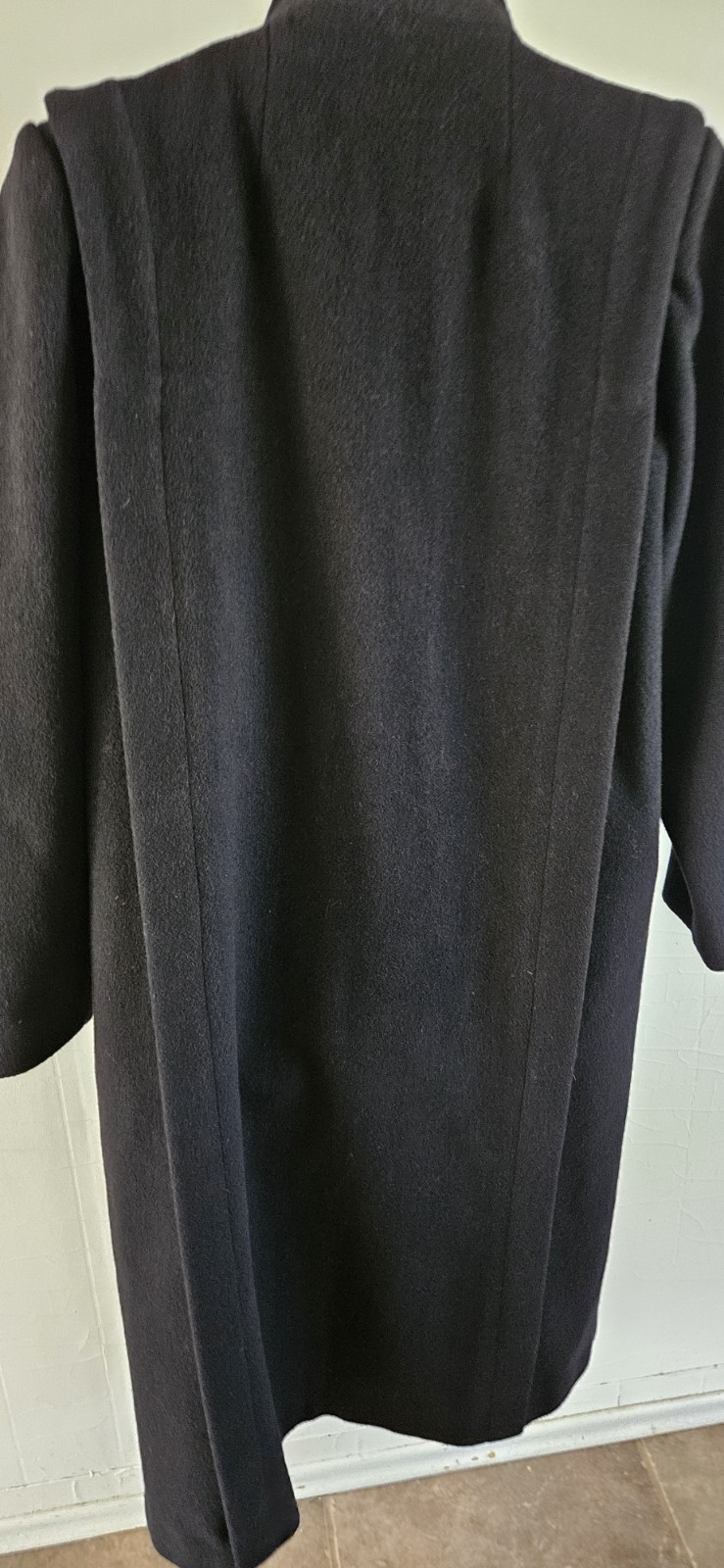 I. Magnin Womens Black Long Wool Coat Band Collar Side Button Sz 9/10 (M) VGUC