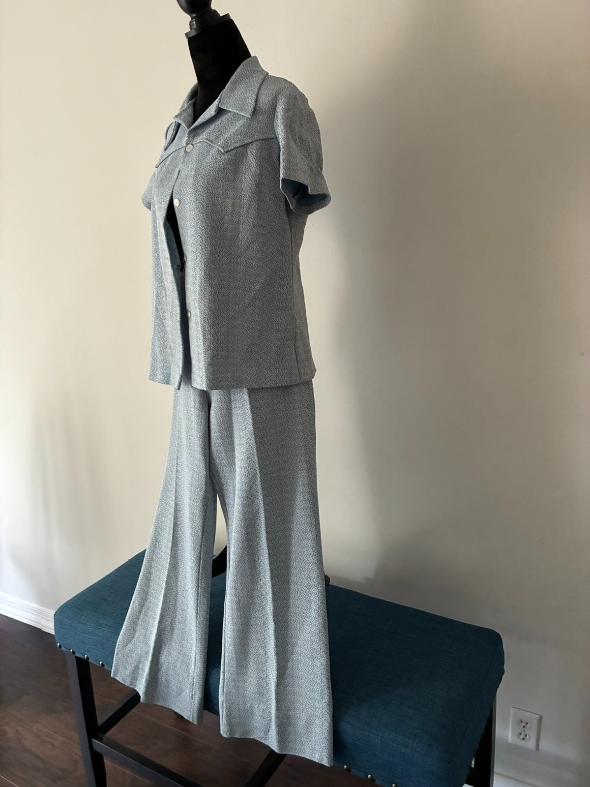 Vintage Mid-century 1960s/70s Mod Polyester Knit Shirt and Pant Set