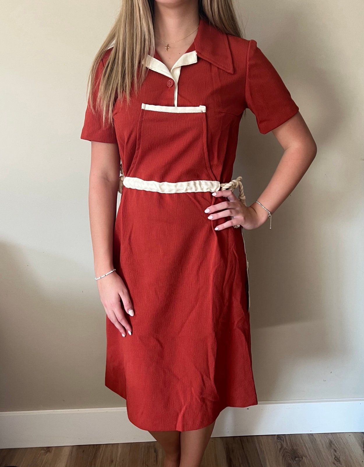 Sz 14 BNWT Vintage 1960s Deadstock Retro Fall Fashion Shirt Dress w/Pockets