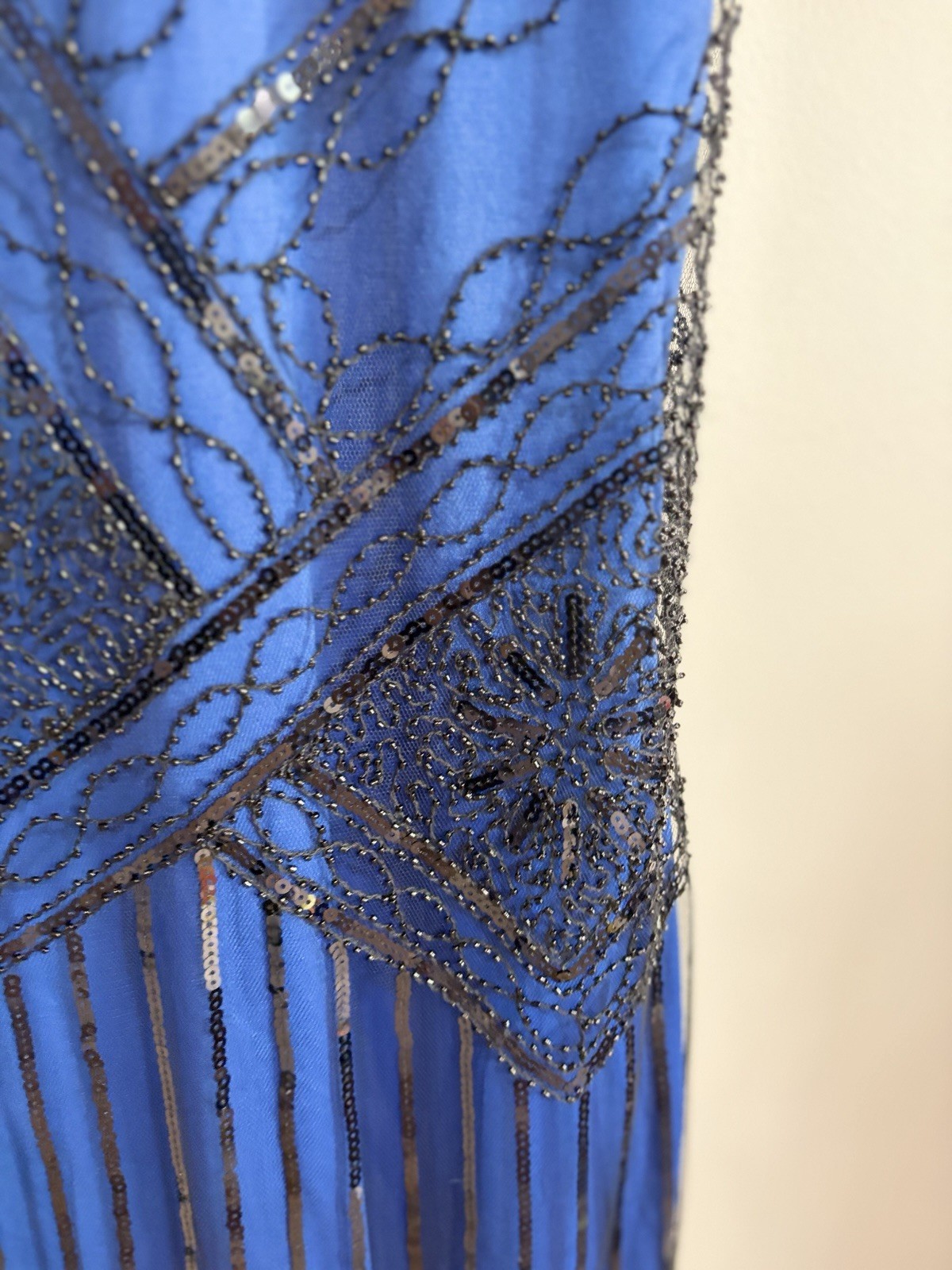 1920s Flapper Dress Blue Black Sequin Beaded Costume Plus 1X 2X 52 Chest W150
