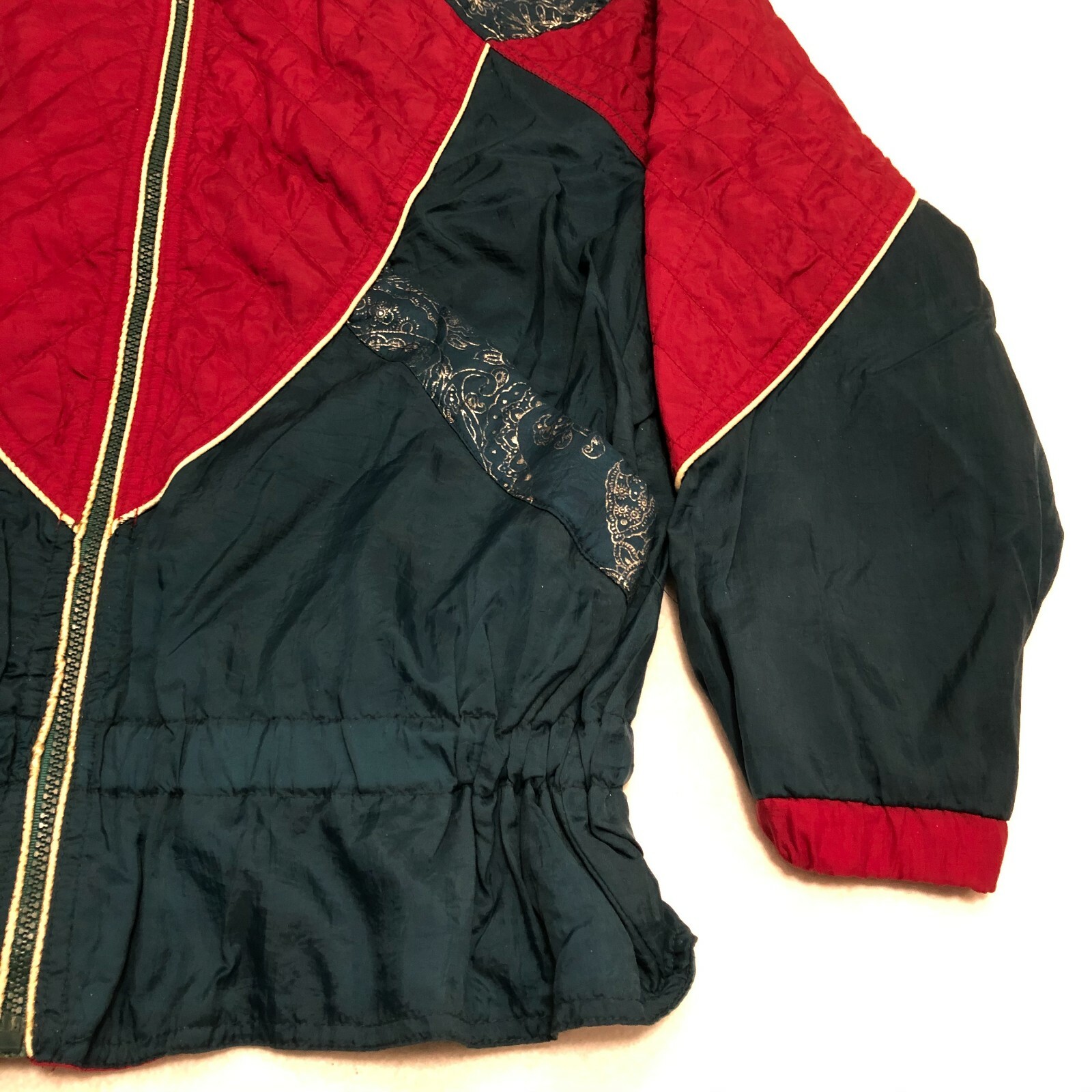 EAST WEST Vintage 80s Quilted Windbreaker Jacket Women’s S – Red Green Silver