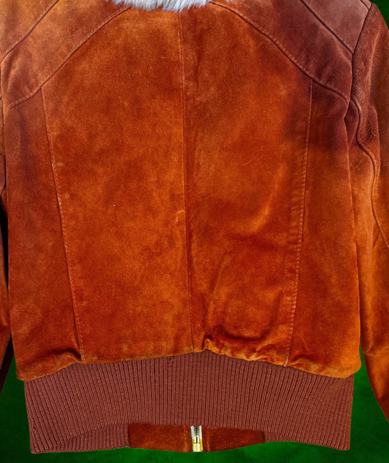 Vintage 70s Rust Suede Bomber Jacket Uruguay Wool Collar Womens XS/S Cropped