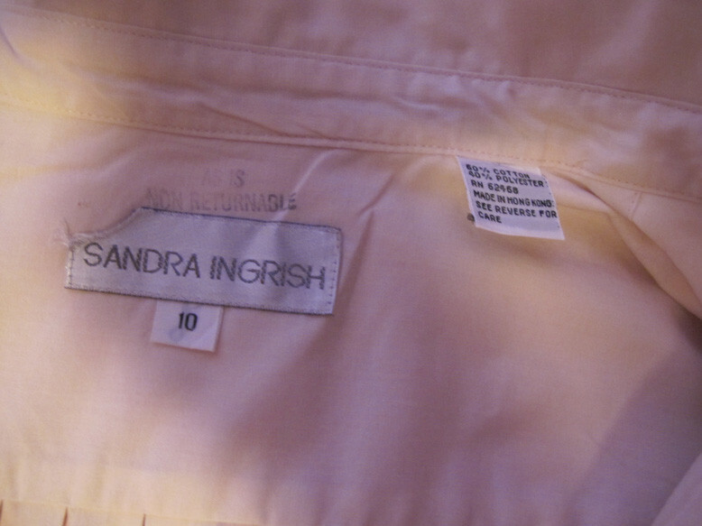 Sandra Ingrish Blouse~REDUCED~Vintage 1970 Womans SZ 10 Pleats Cotton EUC FREE H