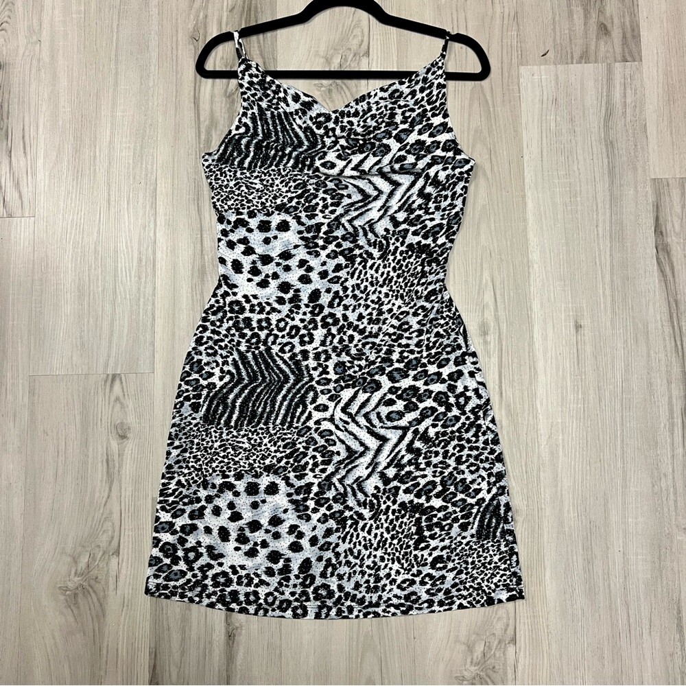 Perceptions PS silver sparkly animal print dress sz L cowl neck NWT vintage y2k