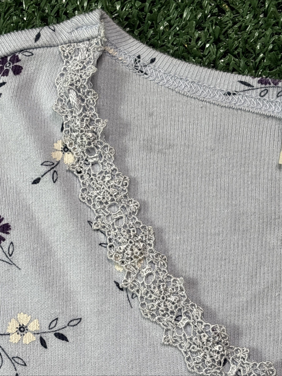 Vtg 90’s Basic Editions Short Sleeve Top Knit Floral Flowers Size Large