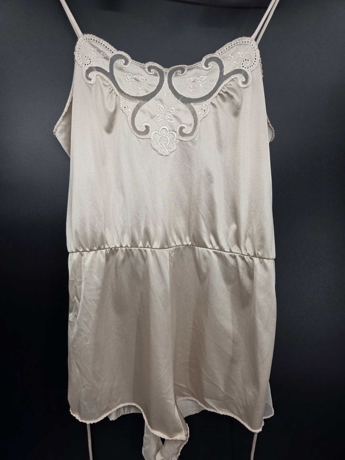 Vintage Vanity Fair Teddy Romper M Beige Lace Lingerie Bodysuit Satin Sheer