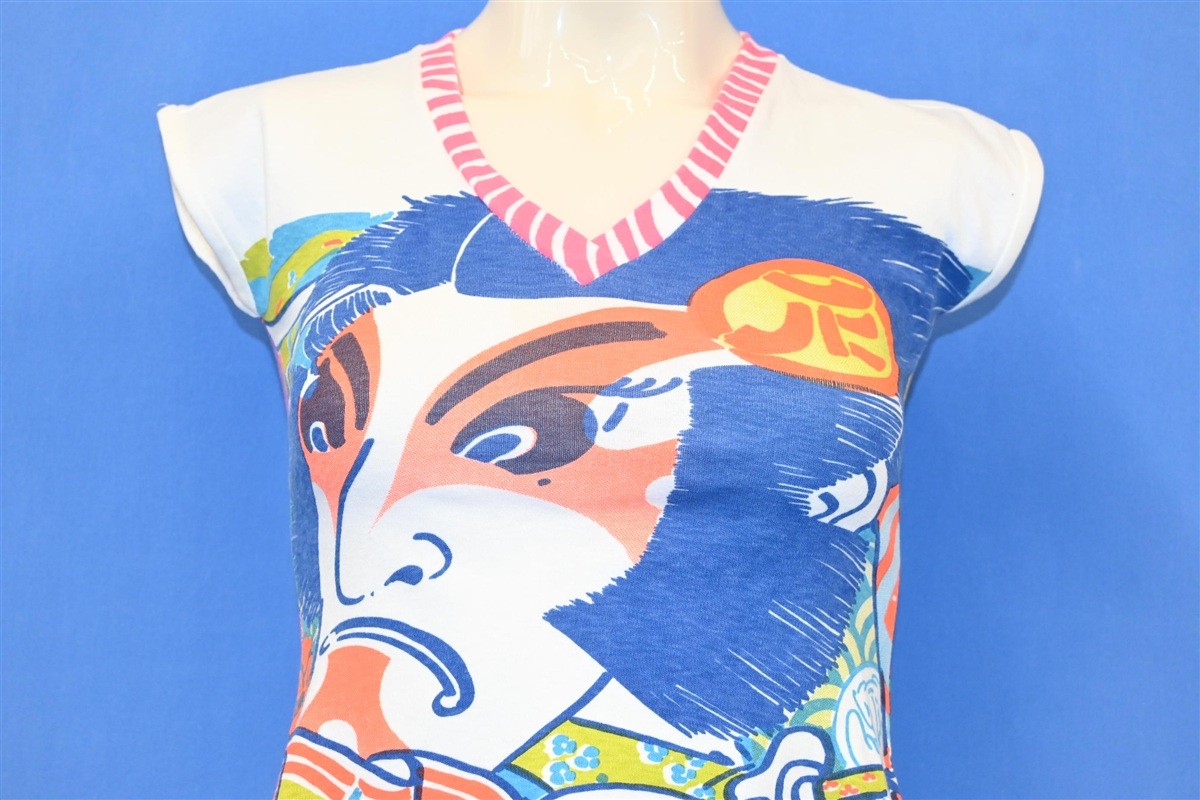 vintage 70s CROW KABUKI POP ART AOP ALL OVER PRINT V-NECK t-shirt WOMEN’S XS
