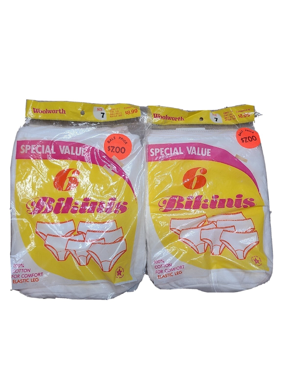 NOS RARE Woolworth bikini Cotton Underware Size 7 Two Packs 12pcs