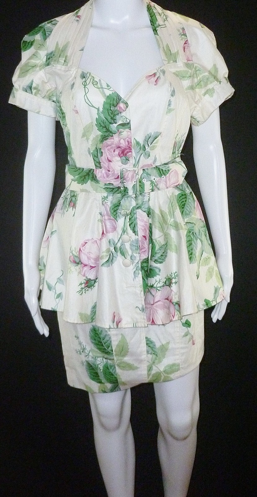 Vintage Karen Alexander Floral Peplum Jacket Skirt Outfit 6 Cottagecore Fairy