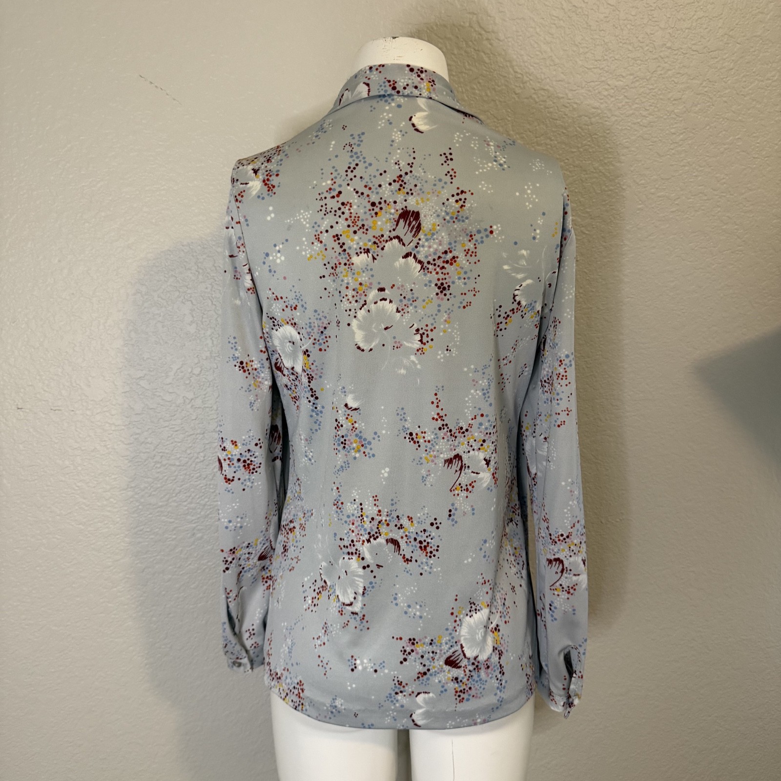 Vintage 70s polyester Shirt Floral Print tie Collar Cool sz m