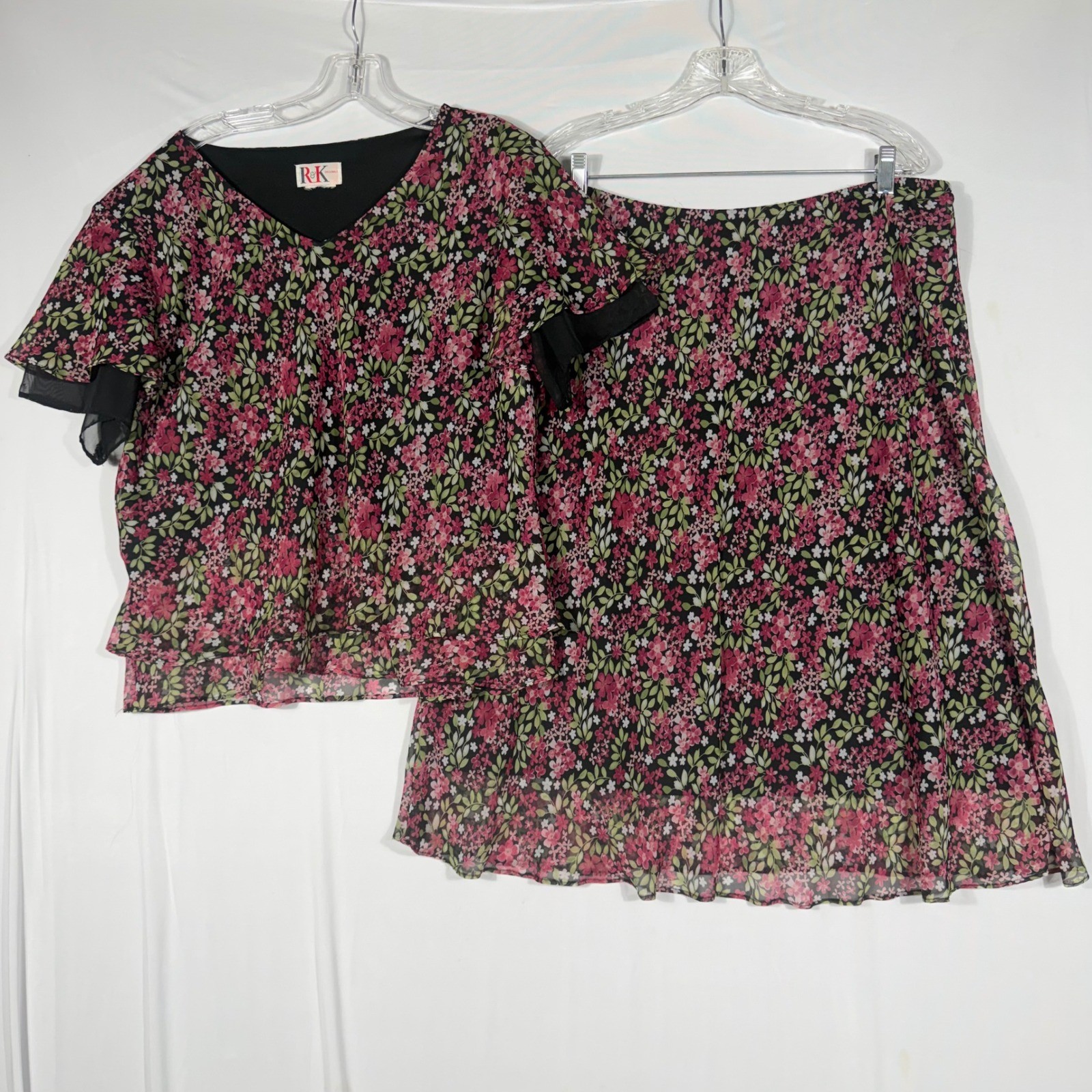 Vtg R&K Originals 2 Pc Skirt Set XL Floral Chiffon Ethereal Fairycore 90s Y2K