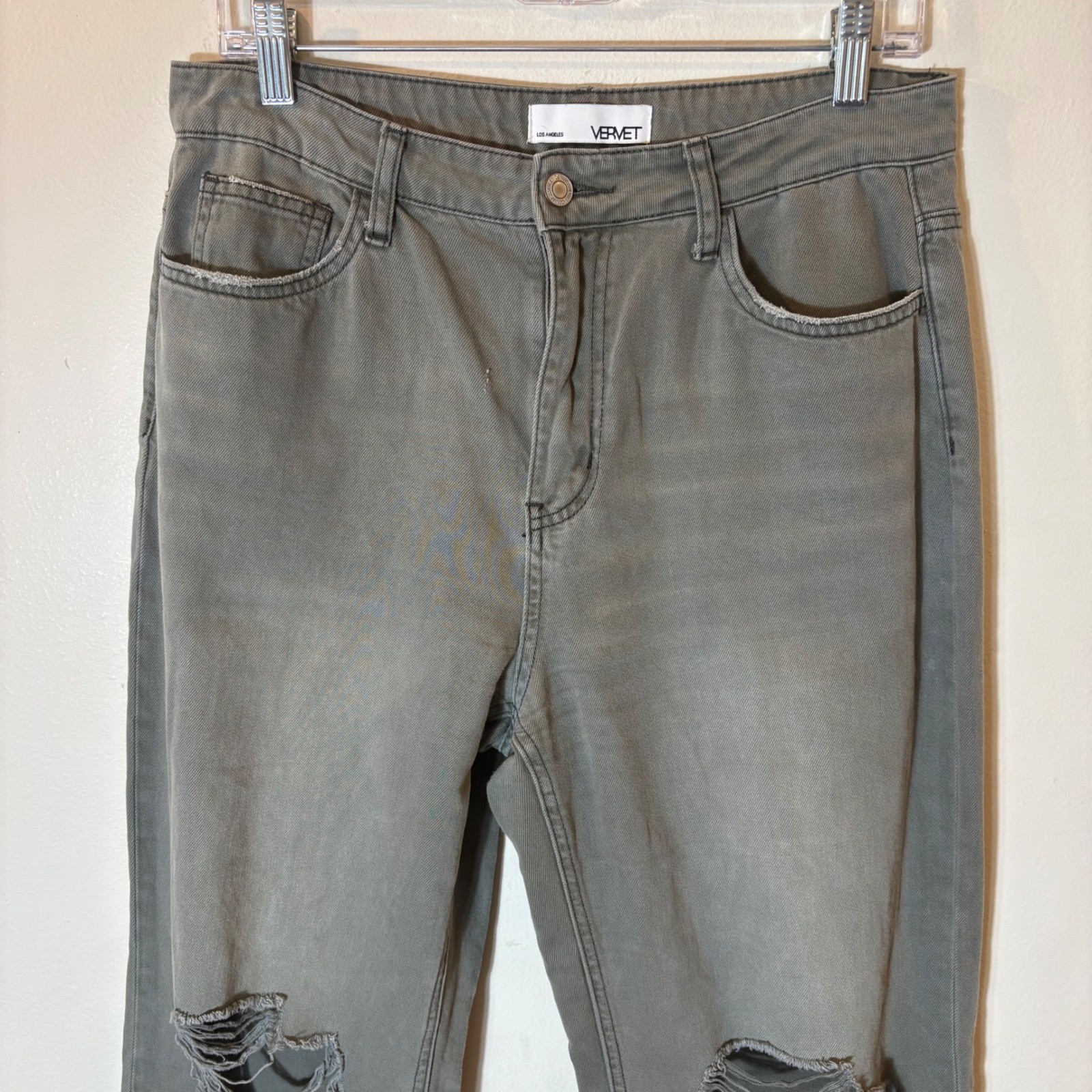 Vervet Super High Rise 90s Vintage Crop Flare Jeans Size 29 Olive Green