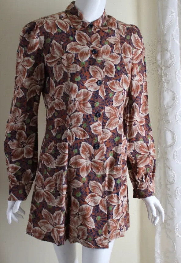 Barmon Art Styled Art-to-Wear Sz 16 M L Vtg 1950s Tropical Tunic Shirt Top
