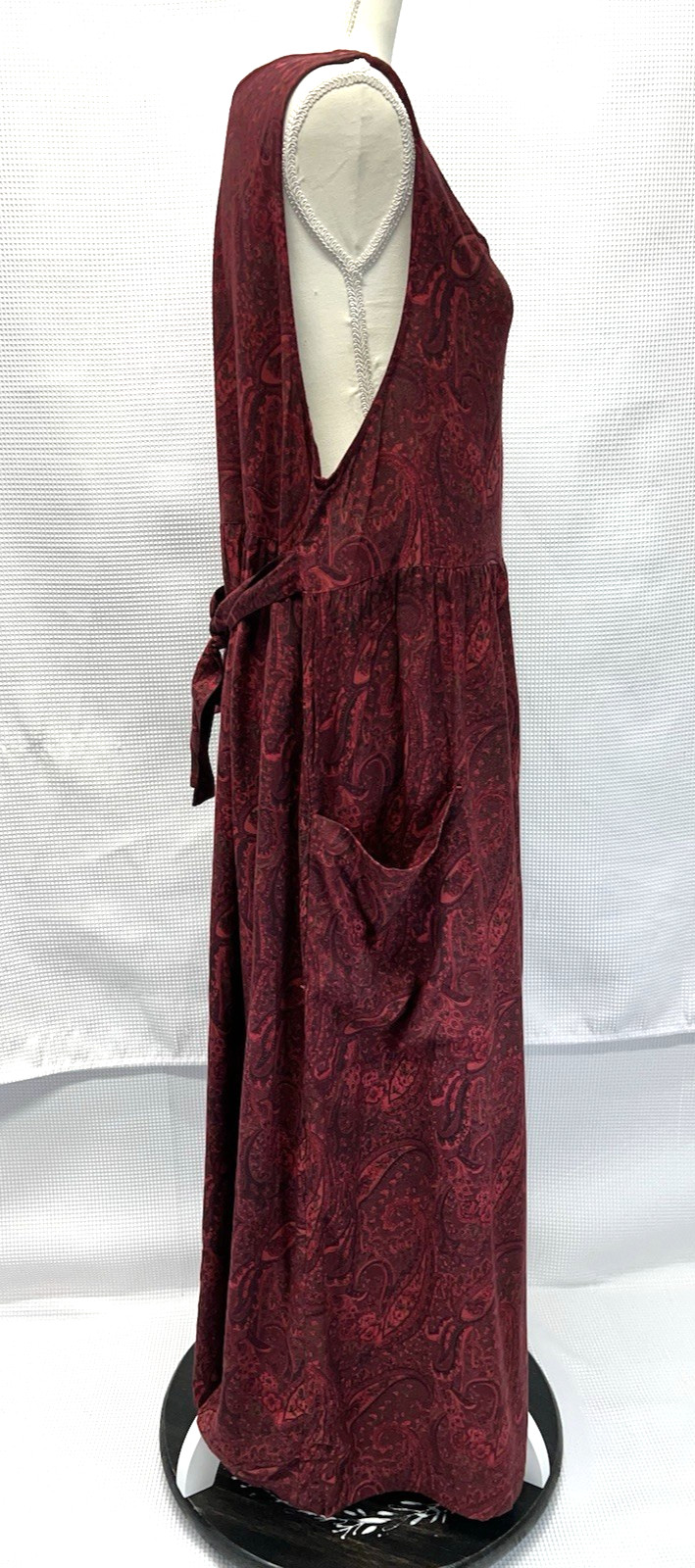 Vintage April Cornell for Cornell Trading Maroon Paisley Maxi Sleeveless q58