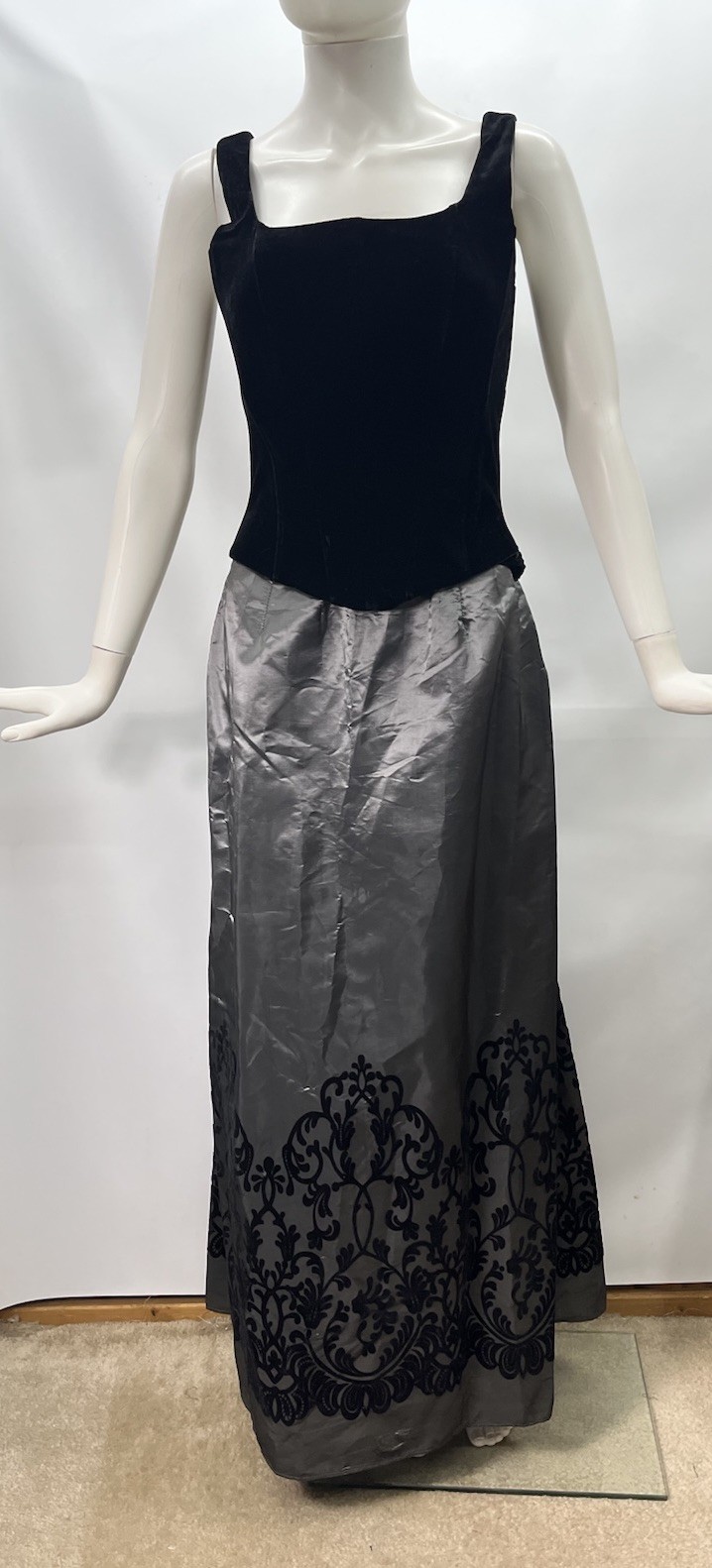Vtg Y2K Jessica McClintock Millennium 2000 Black Gown Dress Velvet Flocked 10
