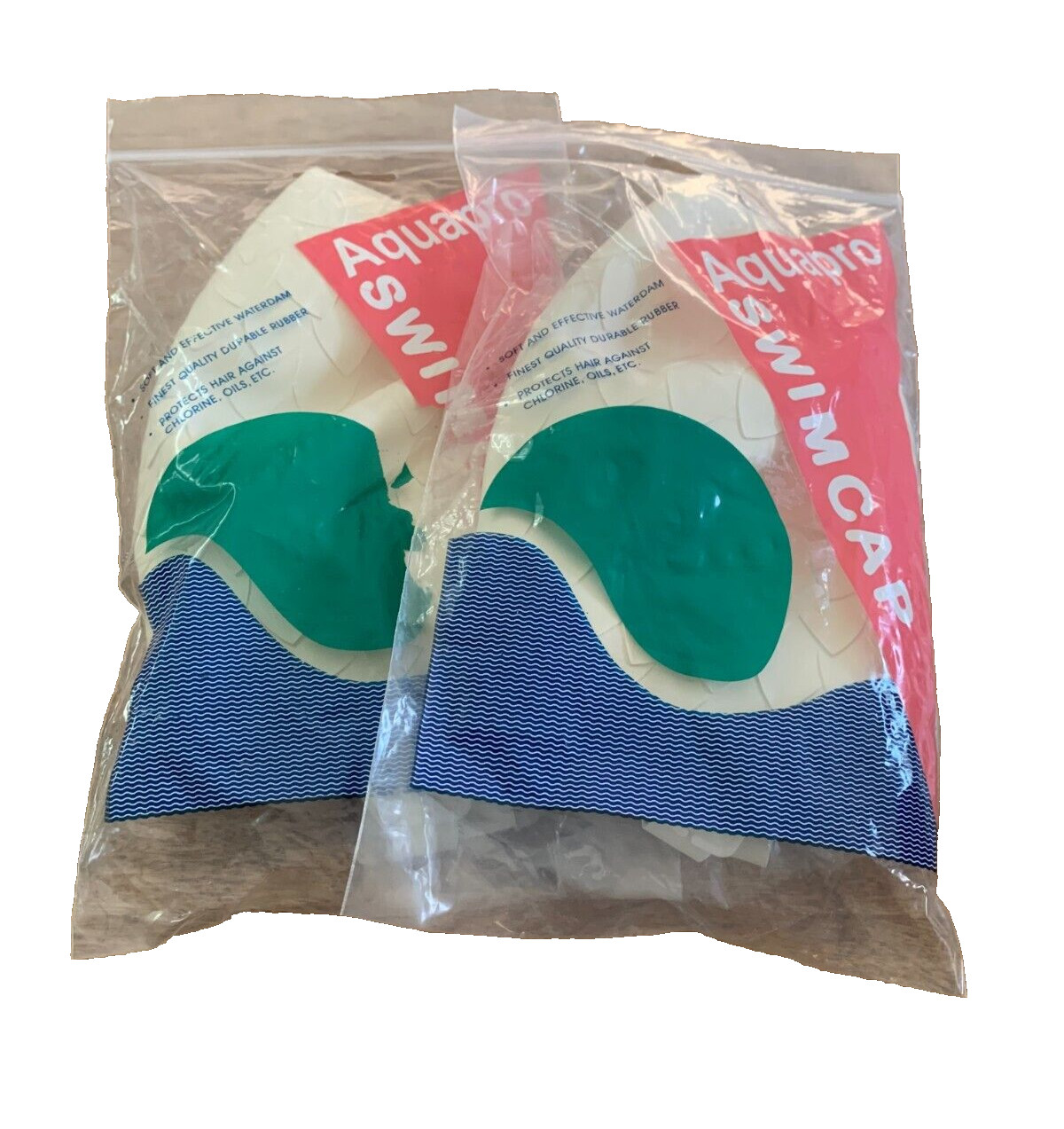 2 Swim Bathing Cap Aquapro Aqua Pro 5185W Rubber Cream Textured Vintage NEW NIP
