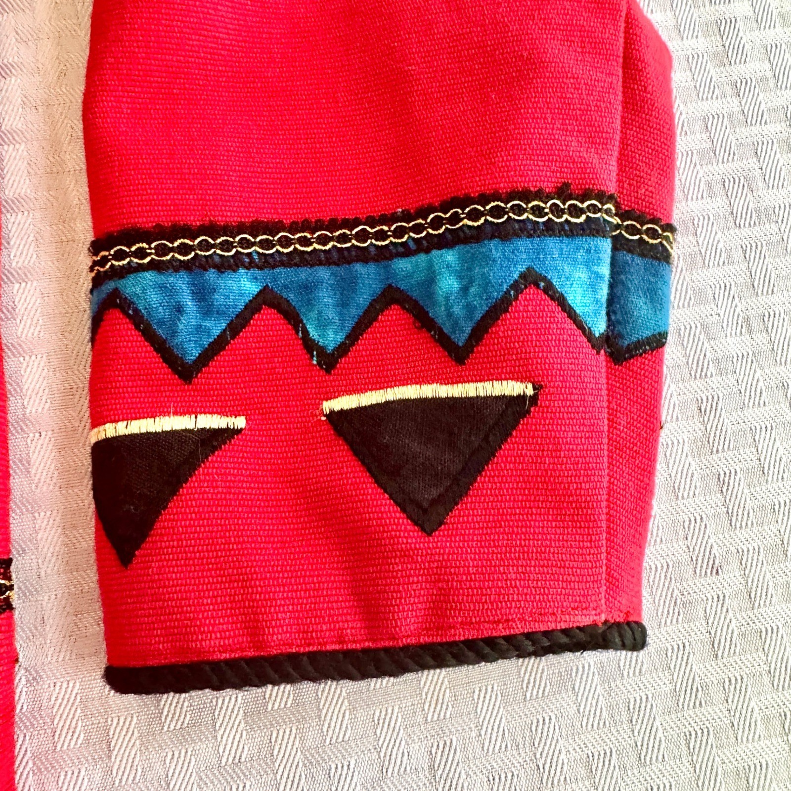 Indigo Moon Vintage Wearable Art Jacket Red Celestial Animal Embroidered Small