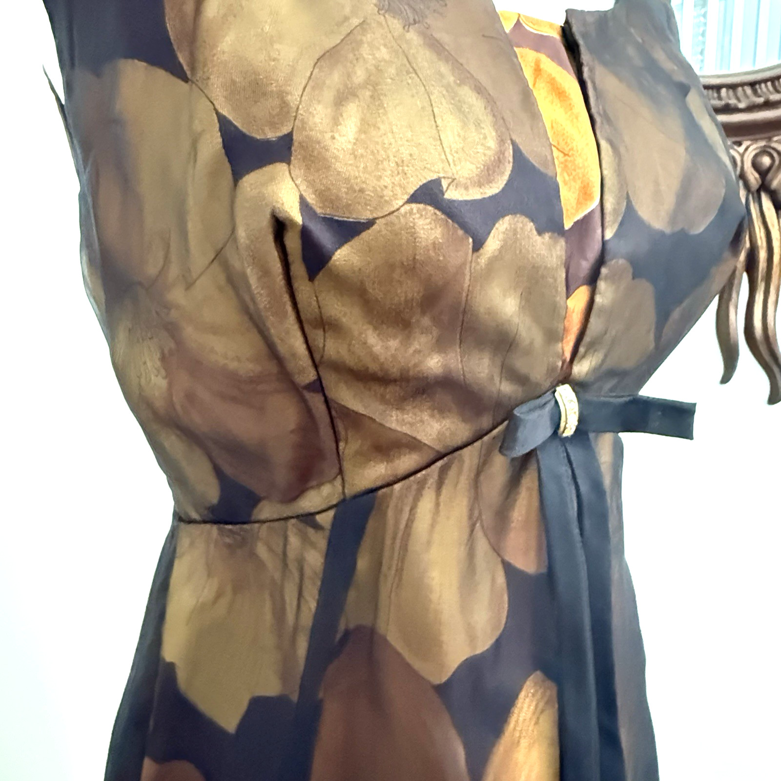 Vintage 90s Women’s Small Custom Floral Organza Overlay Cocktail Dress NWT