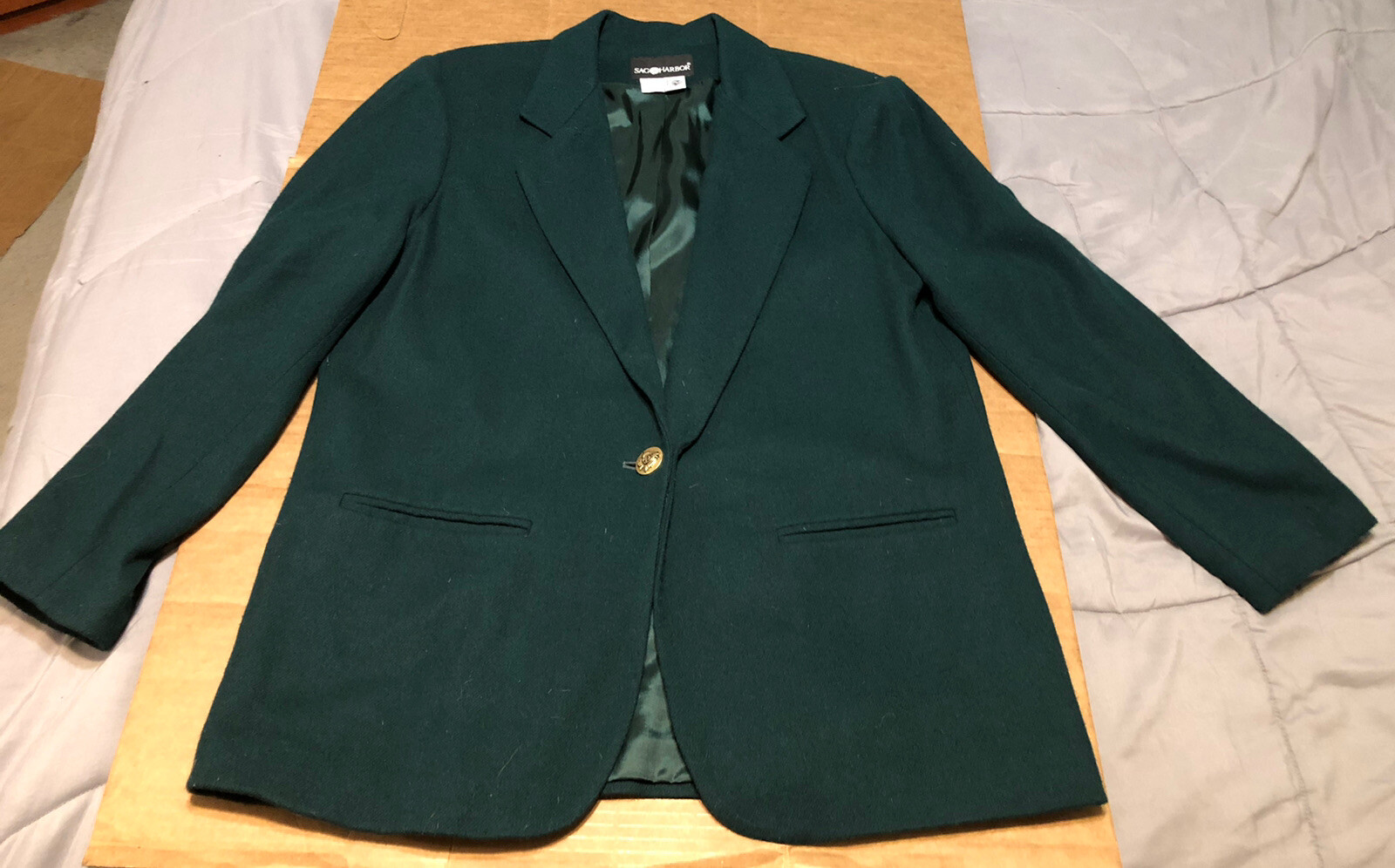 Vintage Womens SAG HARBOR Wool Blazer Shoulder Pads, Pockets – Green – Size 12
