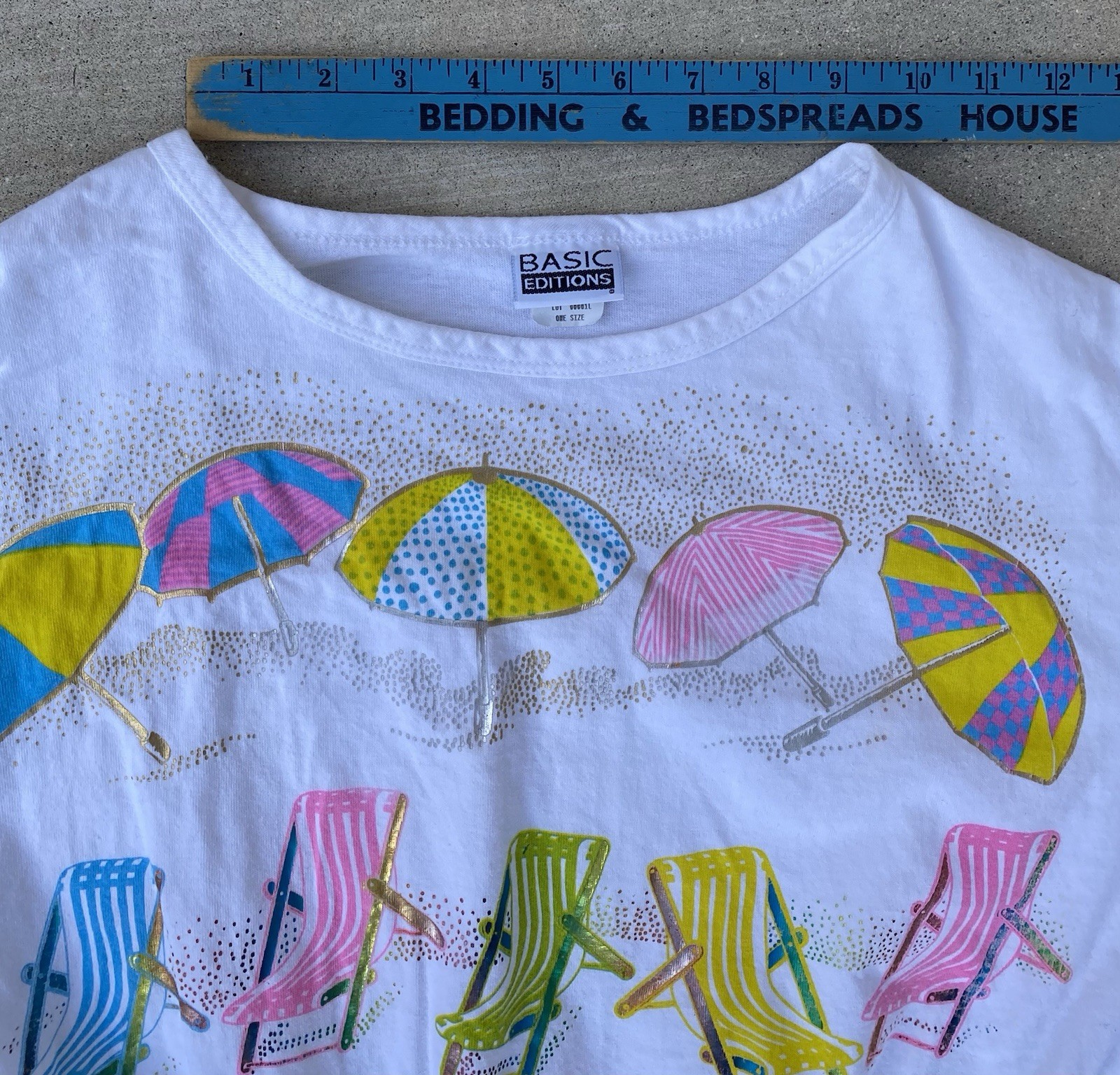 Basic Editions Beach Scene Shirt Top T Shirt 1980s 90s Worn One Size Vintage