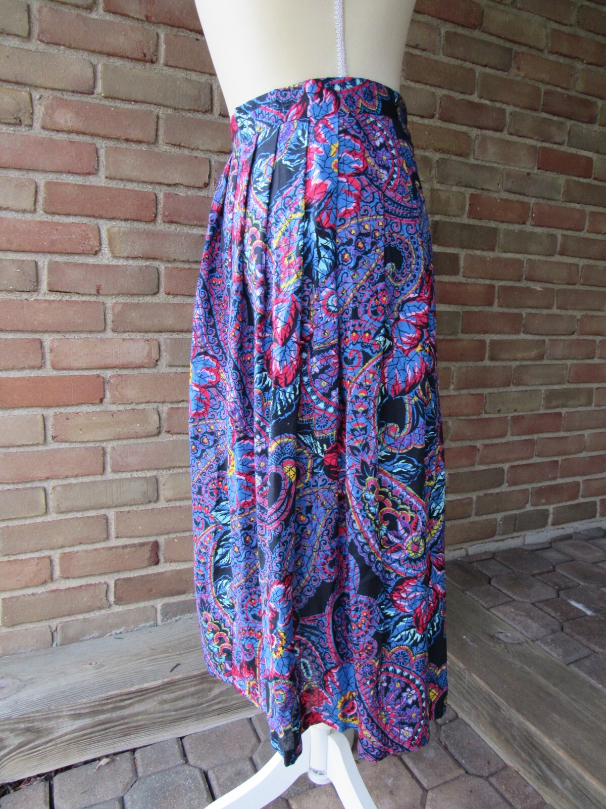 VTG Greenwich Square Multicolor Lap Skirt Midi Size 9/10 High Waist Retro Bright