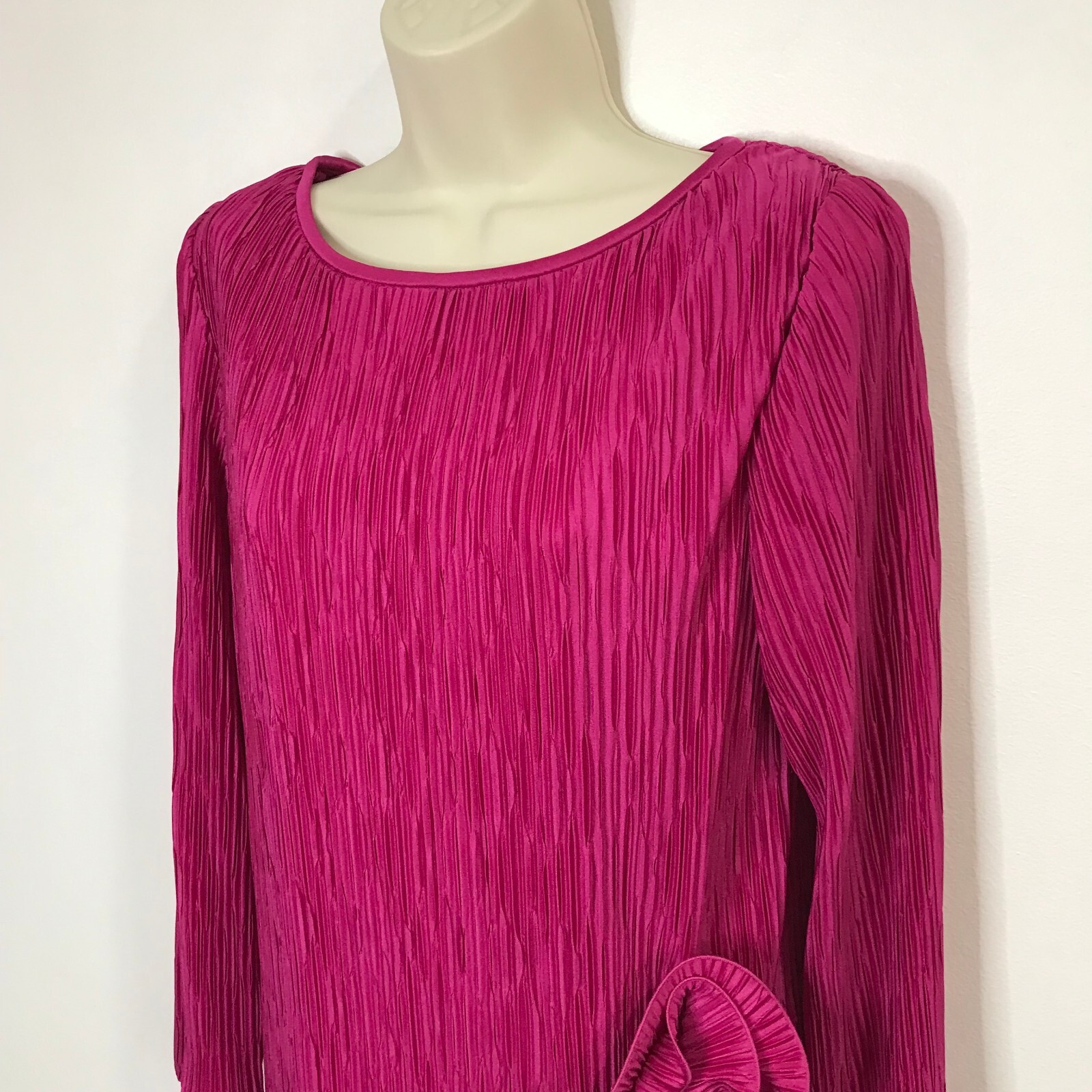 After Dark Vintage 80 s Dress Pink MEDIUM M 9-10 Long Sleeve Ruffle Crystal