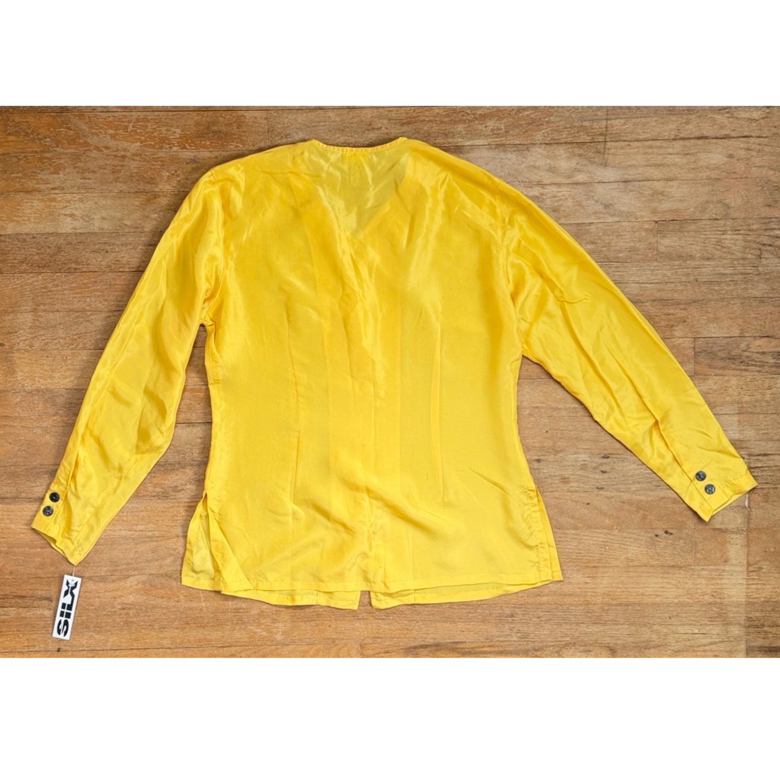 Vintage Bright Yellow Silk Blouse Size Medium Silx Washable Button Up Top Shirt