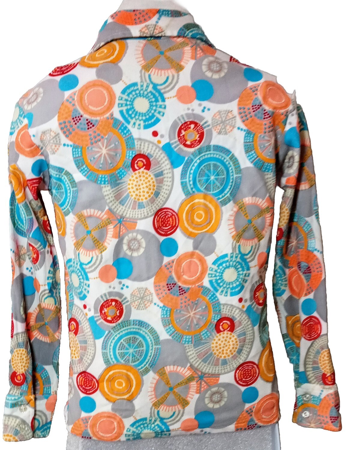 Vintage Atomic Op Art Psychedelic 100% Polyester Blouse Size Medium 34 Bust