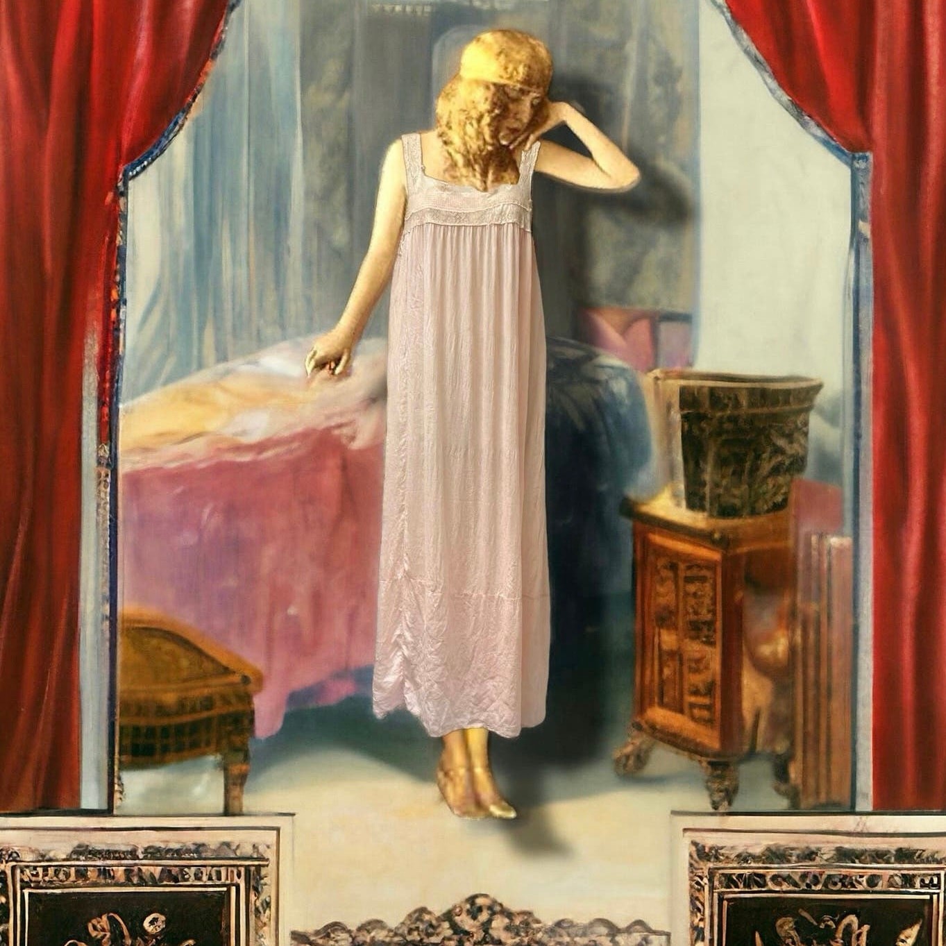 Gossamer Silk & Lace Pink Flapper Slip 1920’s Sheer Art Deco Lingerie Vintage A